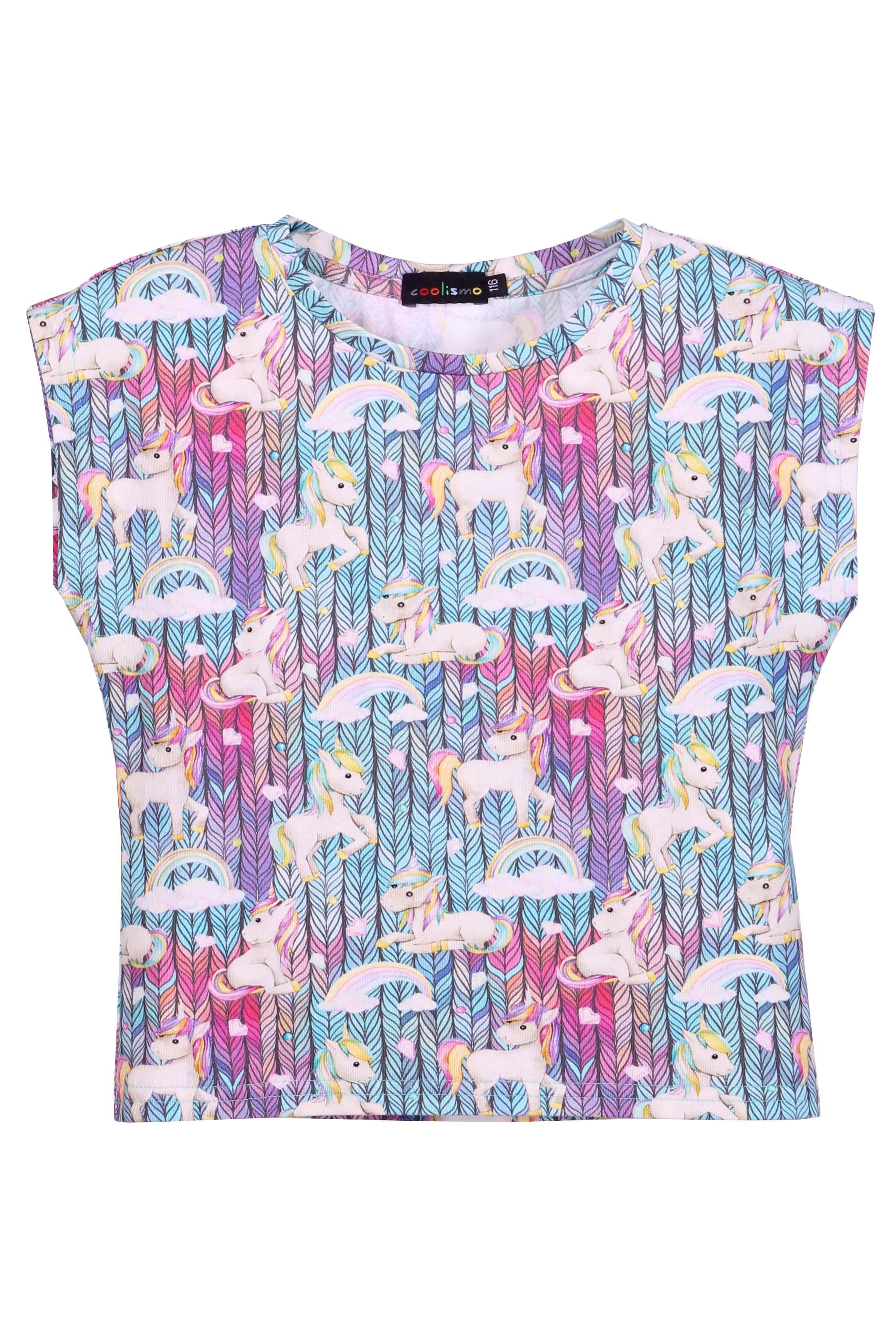coolismo T-Shirt Mädchen T-Shirt Pferdchen mit Einhorn Rundhalsausschnitt, Alloverprint, Baumwolle