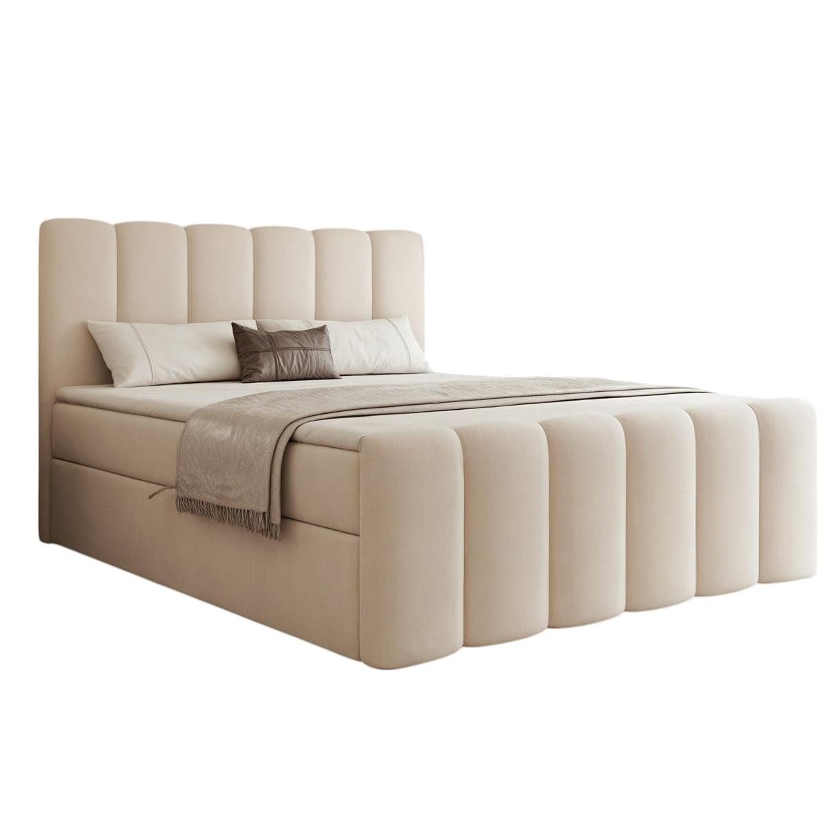 Compleo Boxbett BUBBLE, Wolkenbett, Bequem, Bonell, Topper, Doppelbett gepolstertes Kopfteil mit Bettkasten