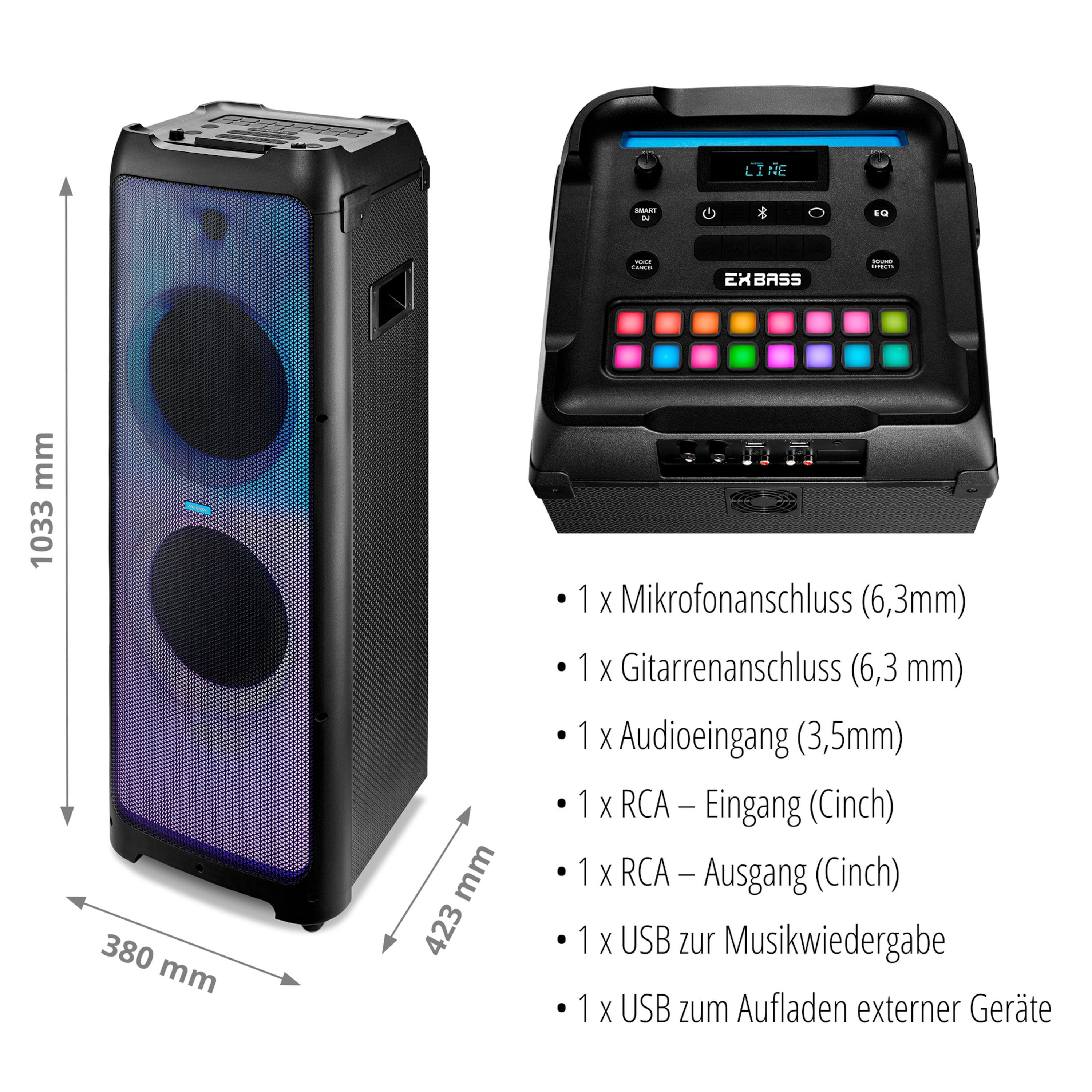 Bluetooth-Lautsprecher Lichtefekte, W, (160 RMS X61200 80 W MD44232) Partylautsprecher, 2 Medion® Bluetooth®, x LIFE®