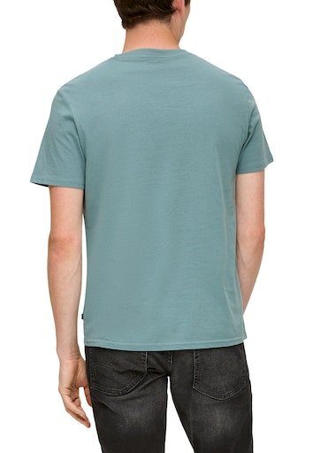 QS Rippbündchen mit green am T-Shirt blue Ausschnitt