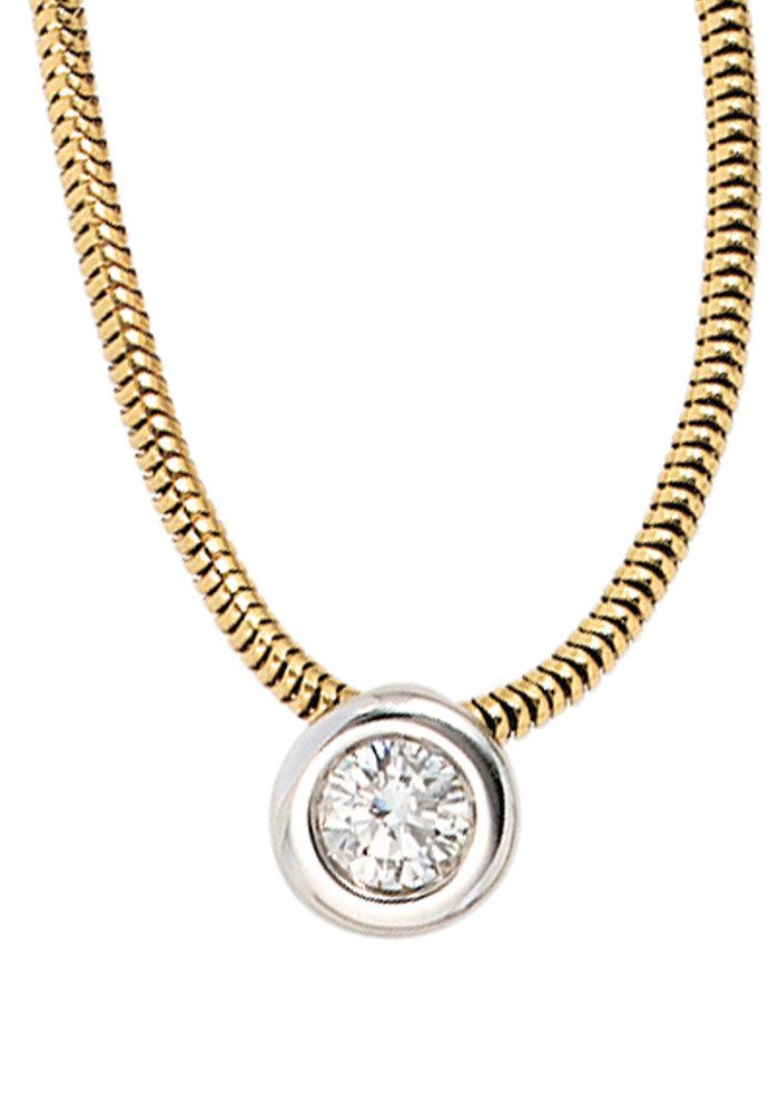 JOBO Kette mit Anhänger Halskette Solitär, 585 Gold bicolor mit Diamant Brillant 0,25 ct.