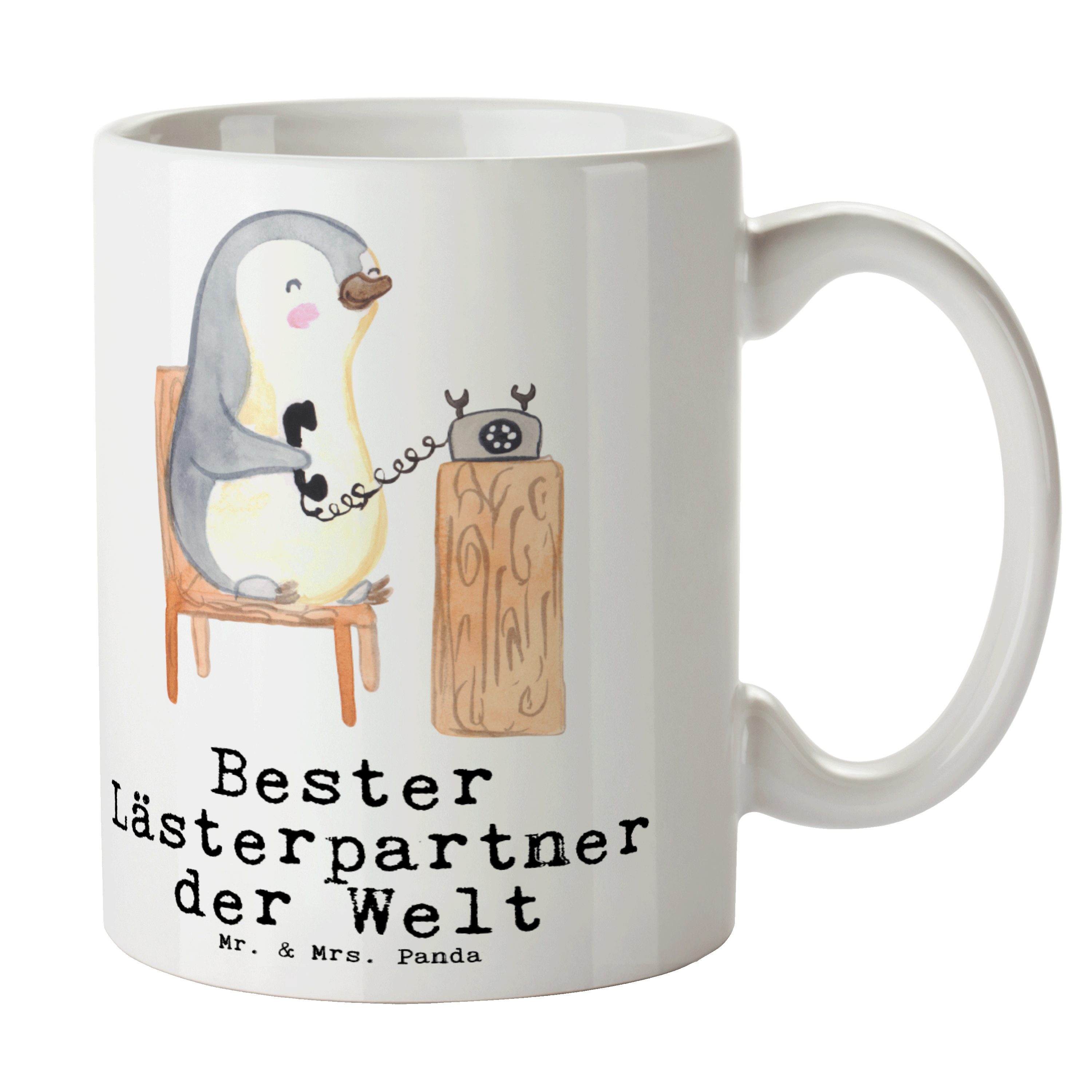 Mr. & Mrs. Panda Tasse Pinguin Bester Lästerpartner der Welt - Weiß - Geschenk, Kaffeebecher, Geburtstag, Becher, Lesterpartner, Büro, Lästern, Bedanken, Kaffeetasse, Tee, Keramik