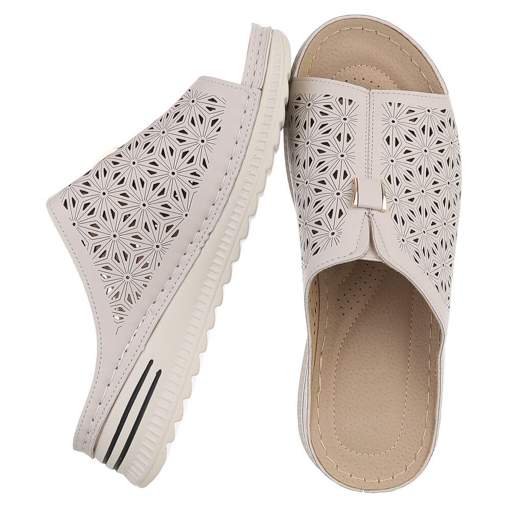 Ital-Design Damen Slipper mit Cut-outs und Komfortsohle Plateausandaletten (91849146) Keilabsatz/Wedge Keilsandaletten in Beige