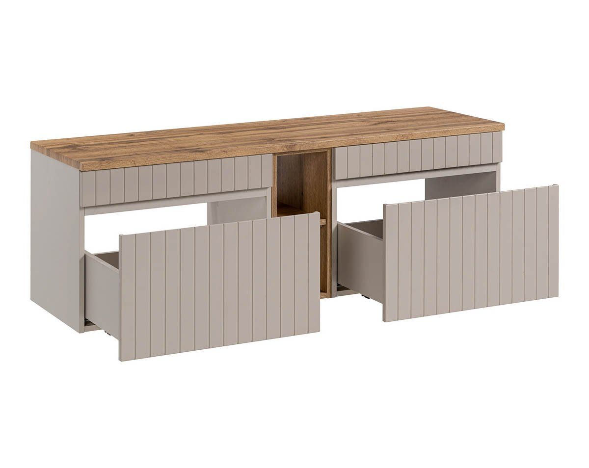 einfachgutemoebel Waschtisch-Set Badezimmer Waschplatz KARATA 140cm, Unterbau + Regal, kaschmir grey, (Badmöbel Set, 1-St., Doppel Waschtisch Unterschrank)