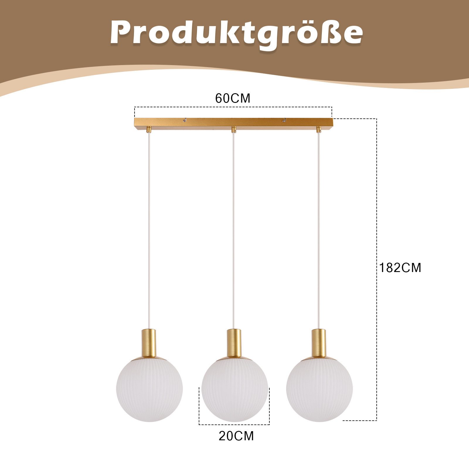 Nettlife Hängeleuchte Esstisch Glas E27 Gold 3/4 Flammig Höhenverstellbar Pendelleuchte, Höhenverstellbar, LED wechselbar, Hängend Glas Kronleuchter für Wohnzimmer Schlafzimmer Küche Esszimmer