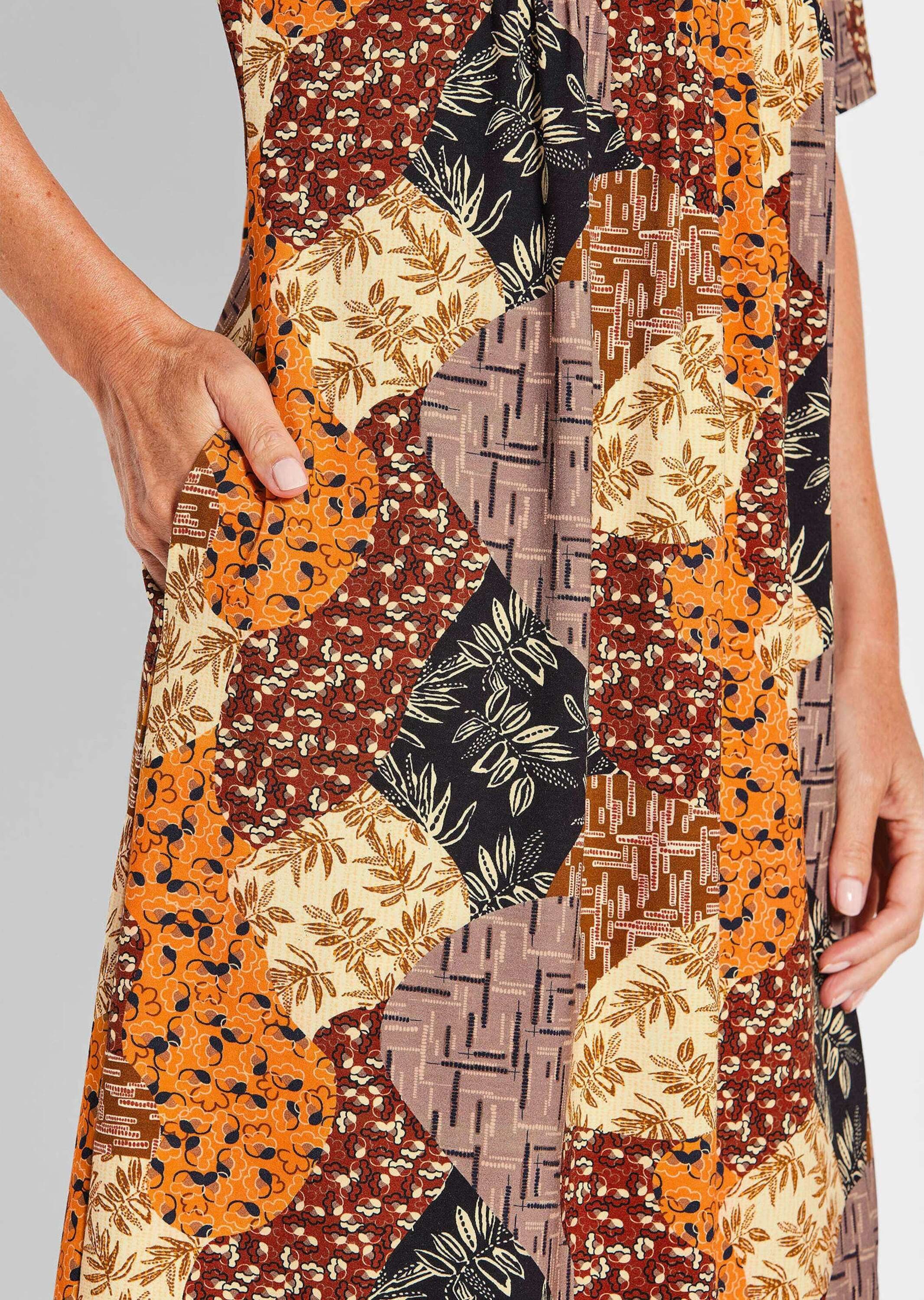 GOLDNER Jerseykleid Druckkleid im Mustermix Printkleid mit Unikatprint, Rundhals, halblange Ärmel