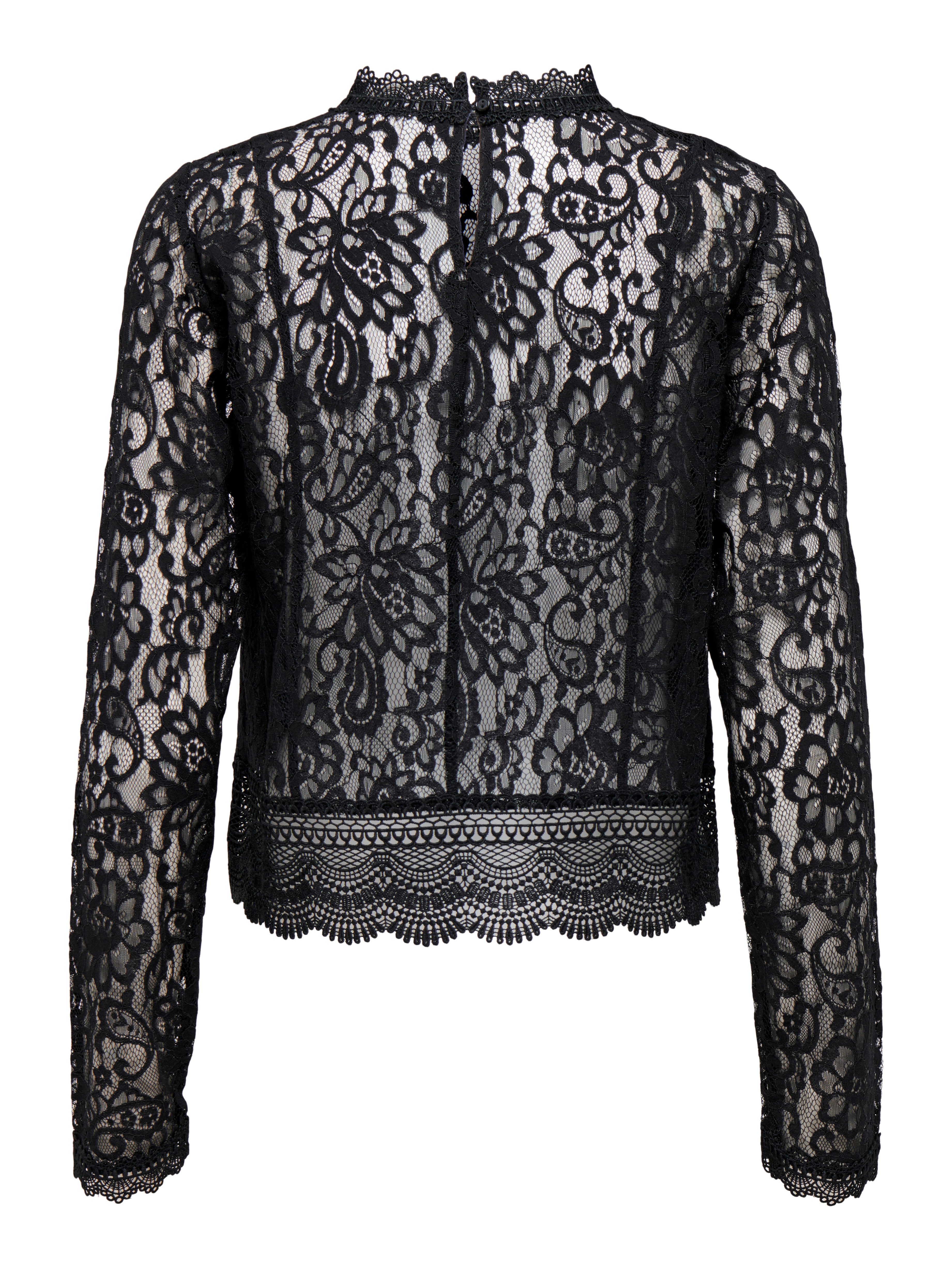 ONLY Spitzenshirt ONLNEW KARO LS LACE TOP WVN NOOS Materialmix, regular fit