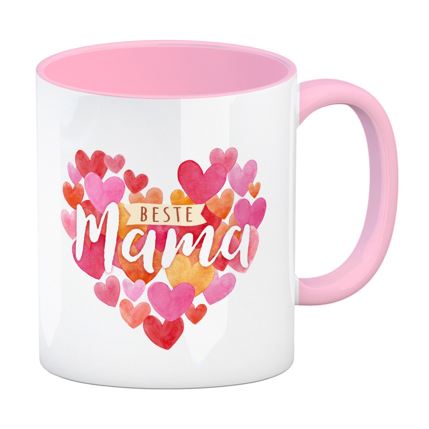 Tasse Herzen Kaffeebecher in rosa mit Spruch Beste Mama