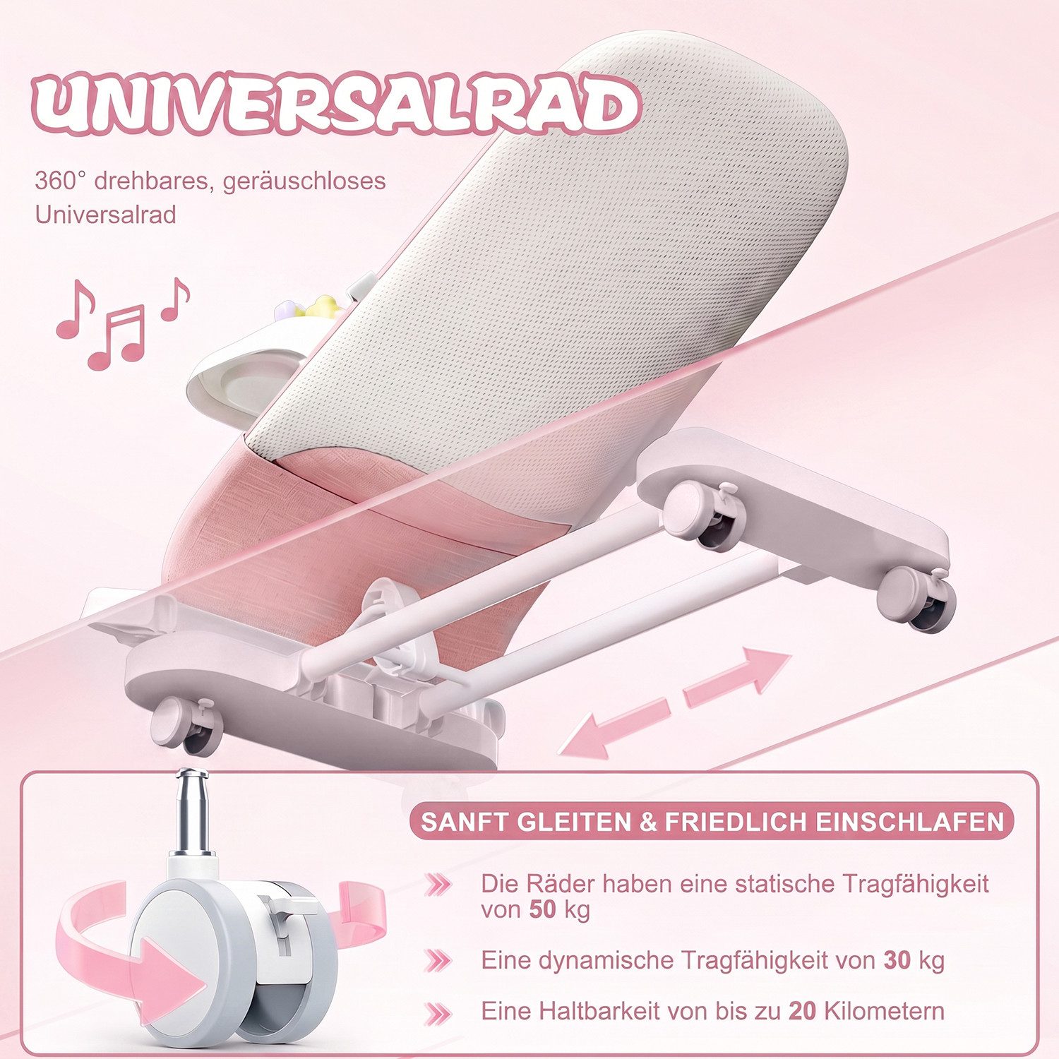 HEYHIPPO Kinderstuhl Babywippe 3-in-1 – mit Klavier, abnehmbarem Tablett, für 4–24 Monate (Packung), Baby-Schaukelwippe 41×81×61 cm, für Füttern & Spielen, max. – Bild 5 von 5
