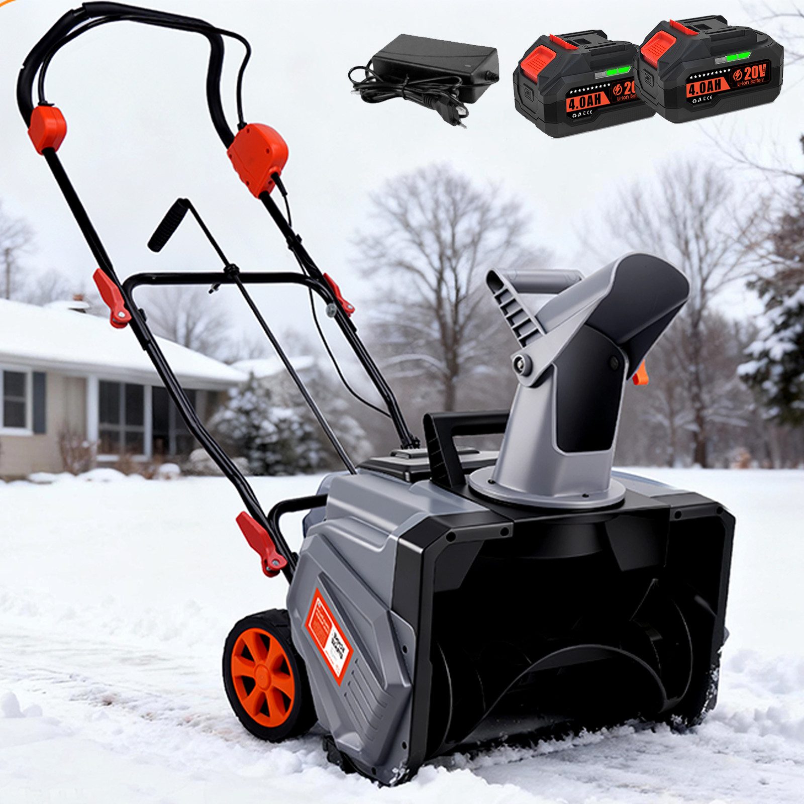 XERSEK Akku-Schneefräse 1000W Elektro Schneeschaufel Schneeschieber Brushless Motor 6000RPM, (46cm Arbeitsbreite 27cm Schneehöhe 6m Wurfweite, inkl. 2x2Ah Akkus & Ladegerät)