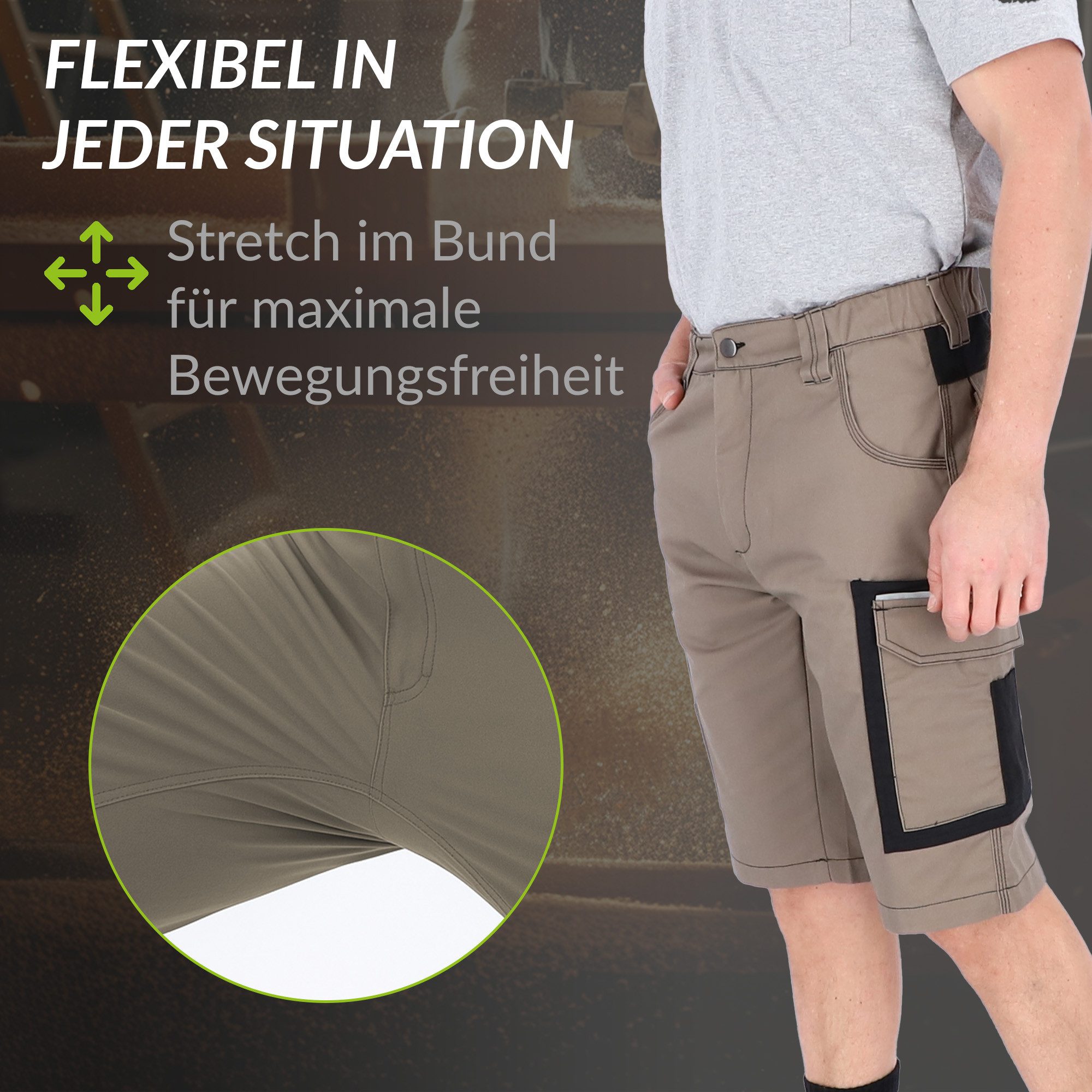ELIWORX Arbeitsshorts Herren – Kurze Arbeitshose mit Stretch & Werkzeugtaschen - Kurze Hose Kurze Herrenshorts für Sommer & Werkstatt – Robust & Bequem