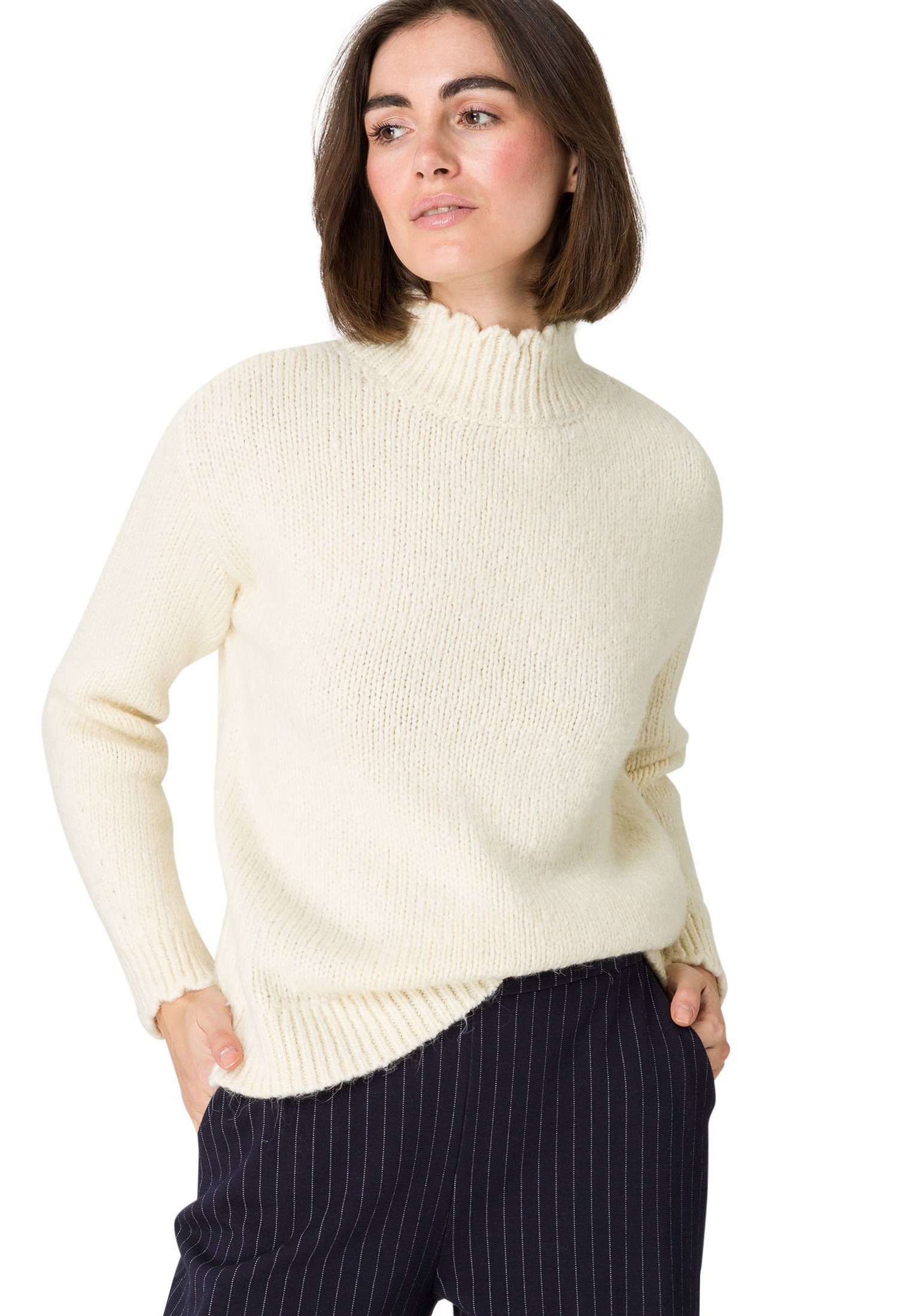 Zero Strickpullover mit Detail weiteres (1-tlg) Eggnog Stehkragen