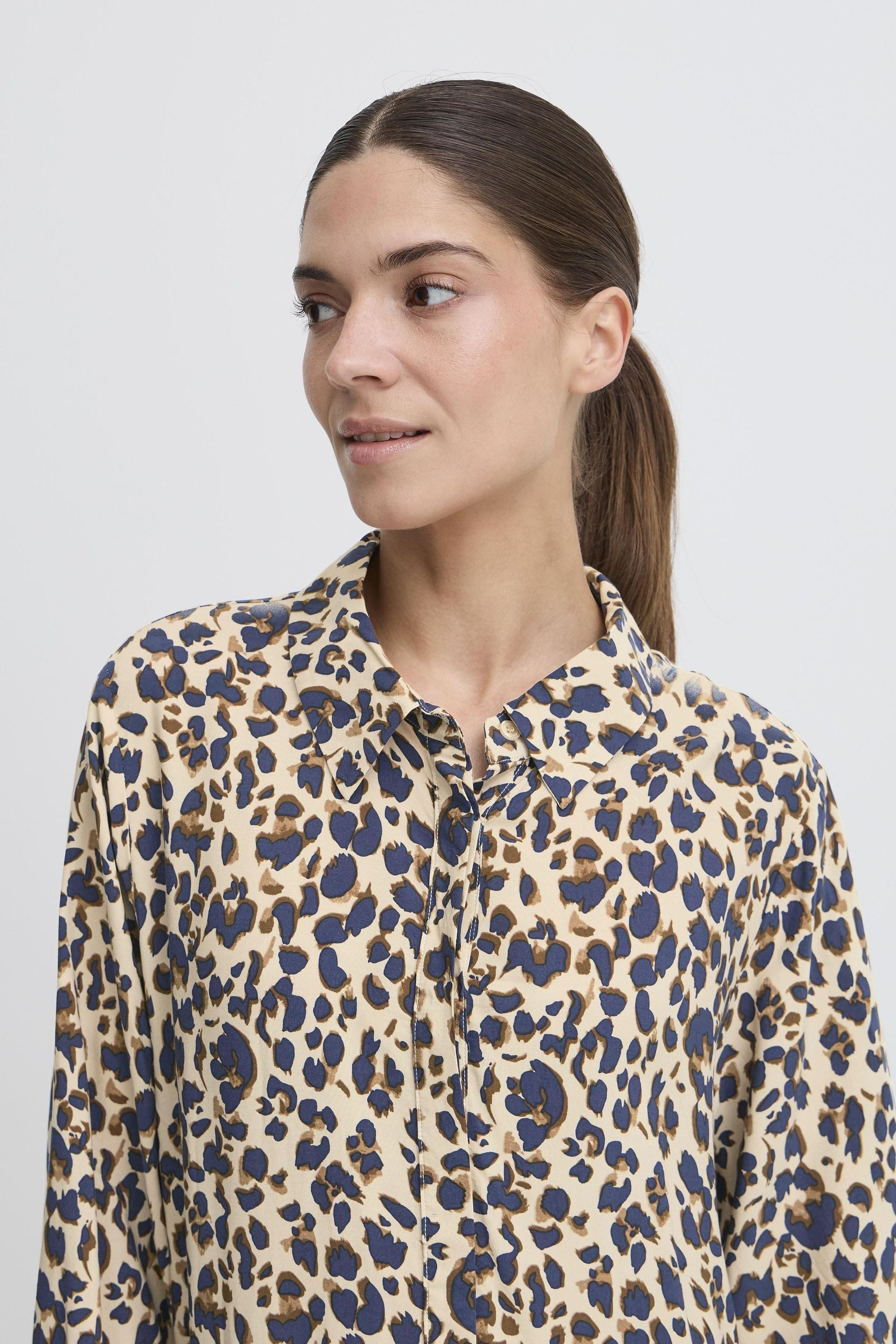 Pulz Jeans Midi Dress PZGLORIA Midi Blouse Dress with Leopard Print