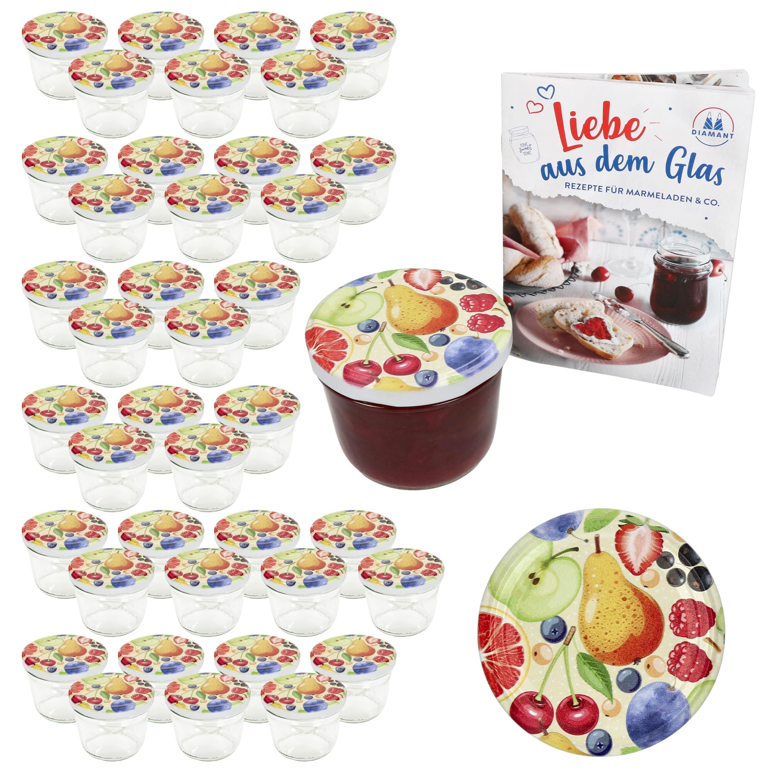 MamboCat Einmachglas 40er Set Sturzglas 230ml Einmachglas TO82 Comic-Obst Deckel, Glas