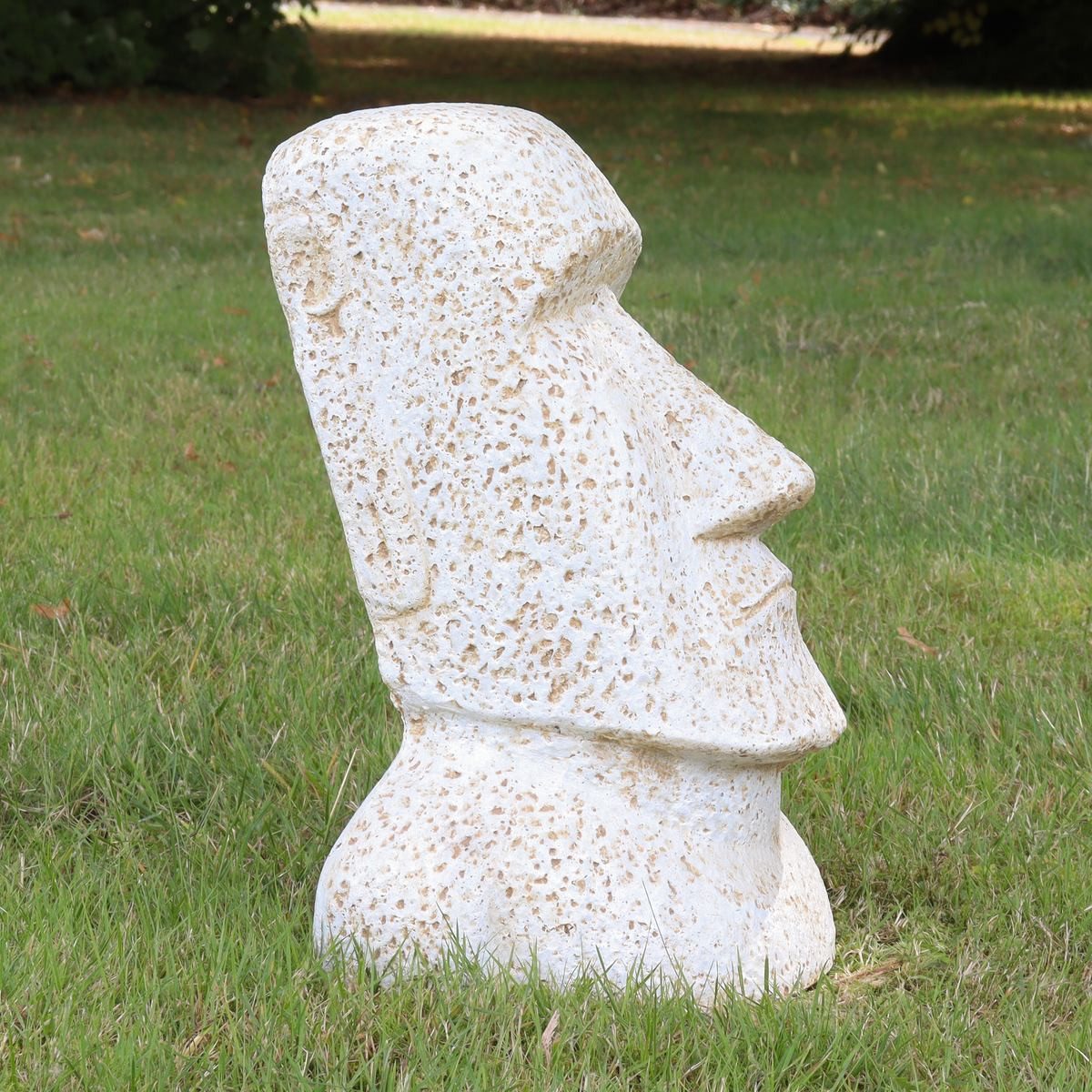 Oriental Galerie Dekofigur Moai Kopf Stein Figur Weiß 30 cm (1 St), Für Innen- & Außenbereich geeignet, frostbeständig