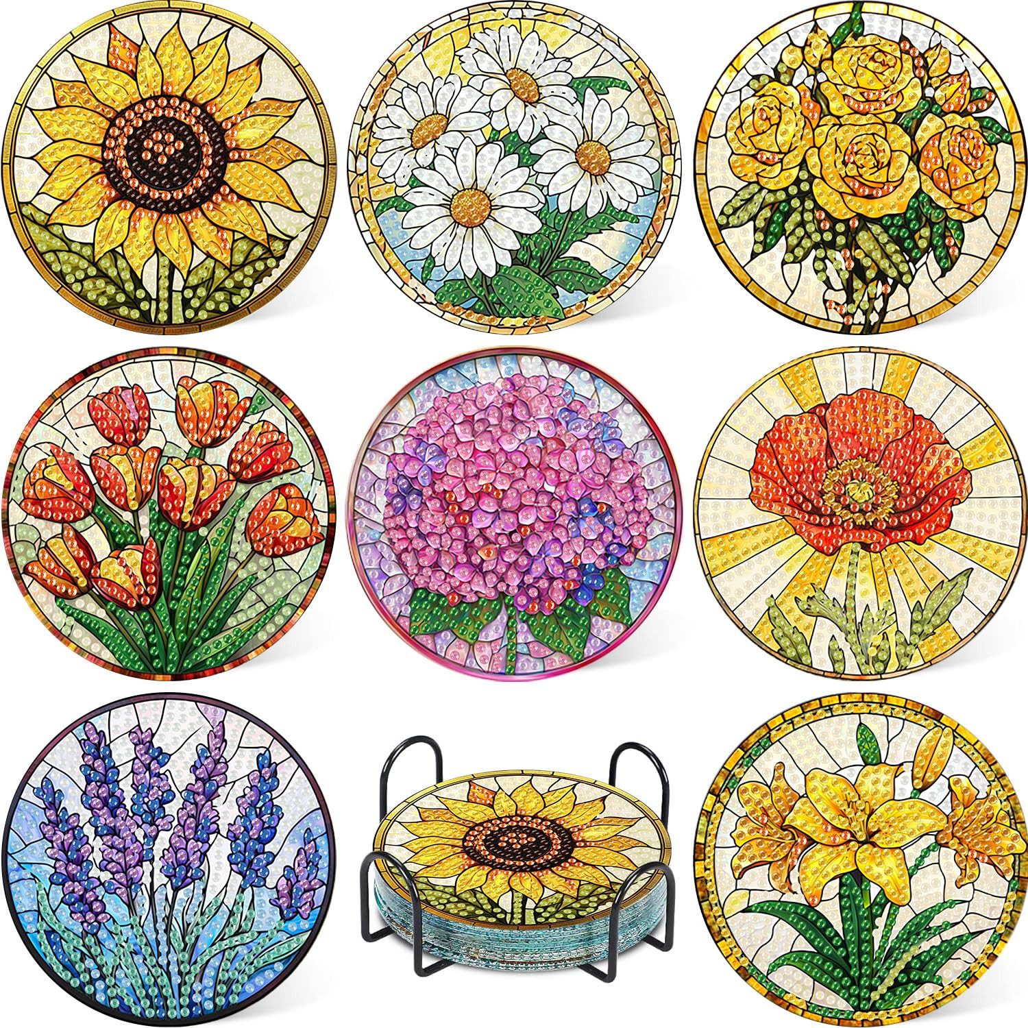 Bomiclss Kreativset Diamond Painting Untersetzer Set, 5D Diamant-Malerei Untersetzer, (8-tlg), Rutschfeste DIY Untersetzer, Bastelset als Geschenk oder für Zuhause