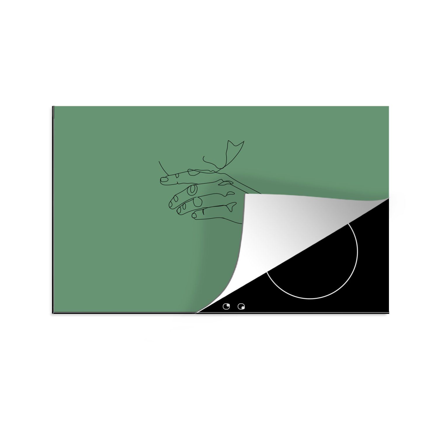 MuchoWow Herdblende-/Abdeckplatte Hand - Gesicht - Strichzeichnung, Vinyl, (1 tlg), 81x52 cm, Induktionskochfeld Schutz für die küche, Ceranfeldabdeckung
