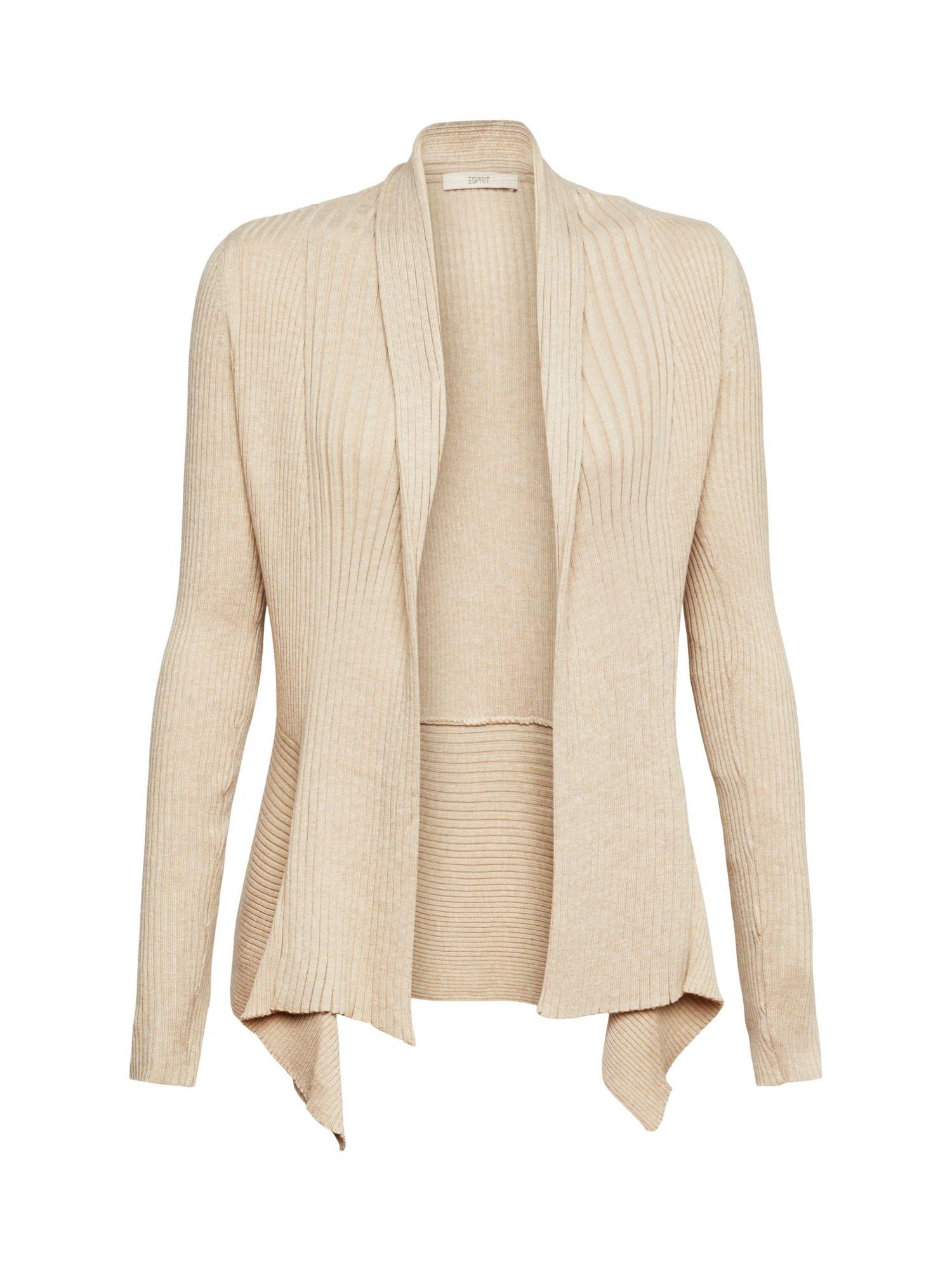 Strickjacke Gerippter SAND Zipfelsaum Cardigan (1-tlg) Esprit mit