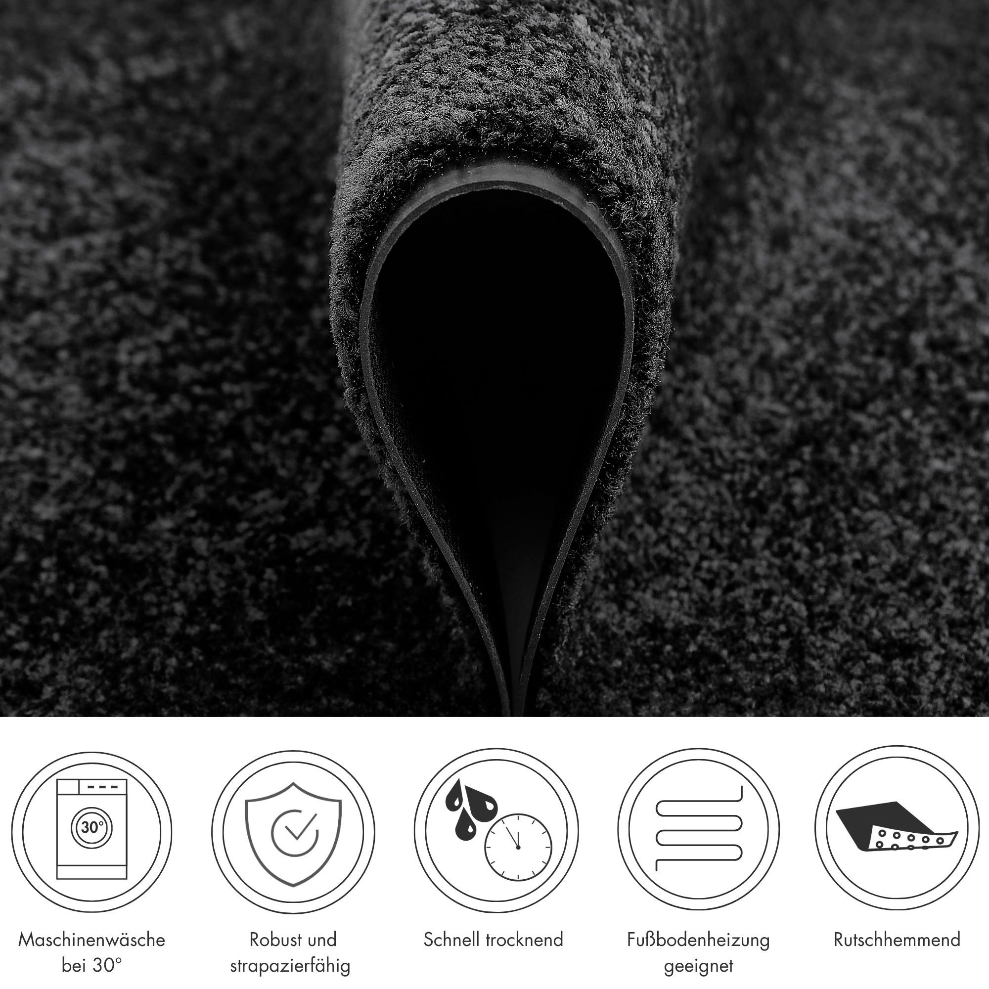 OTTO home Fußmatte Fresh Step, Made in Belgium, rechteckig, Höhe: 9 mm, für den Eingangsbereich, Uni-Farben, rutschhemmend, robust, waschbar