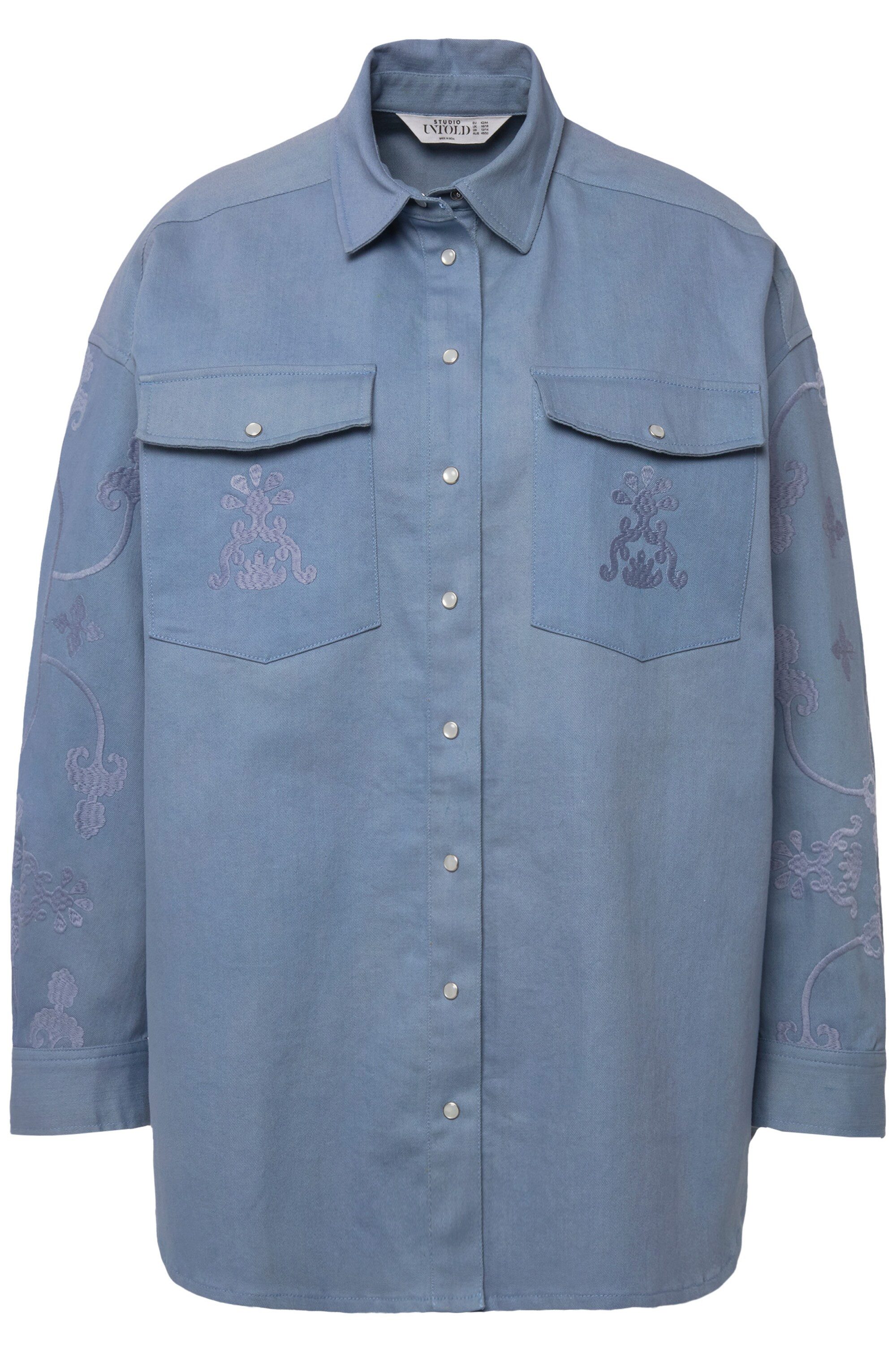 Studio Untold Hemdbluse Jeanshemd oversized Stickereien Hemdkragen Langarm günstig online kaufen