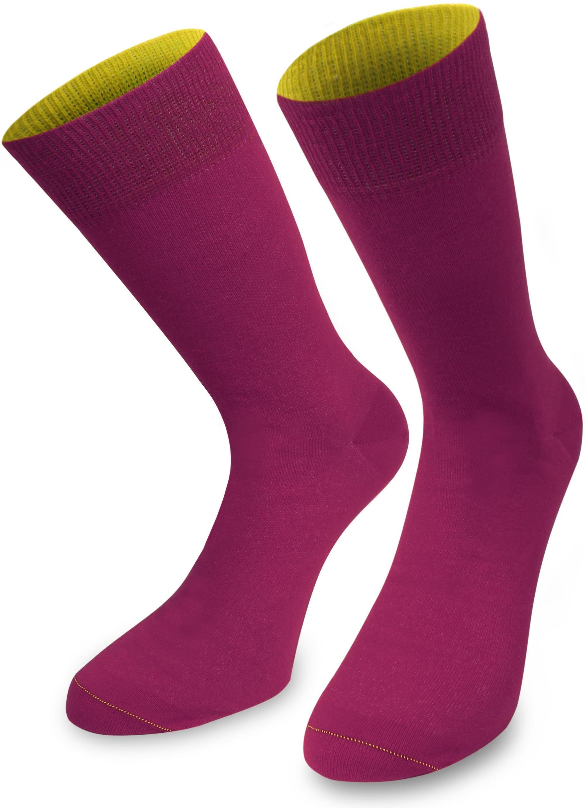 normani Basicsocken 1 Paar Socken Bi-Color (1 Paar) farbig abgesetzter Bund Magenta/Gelb