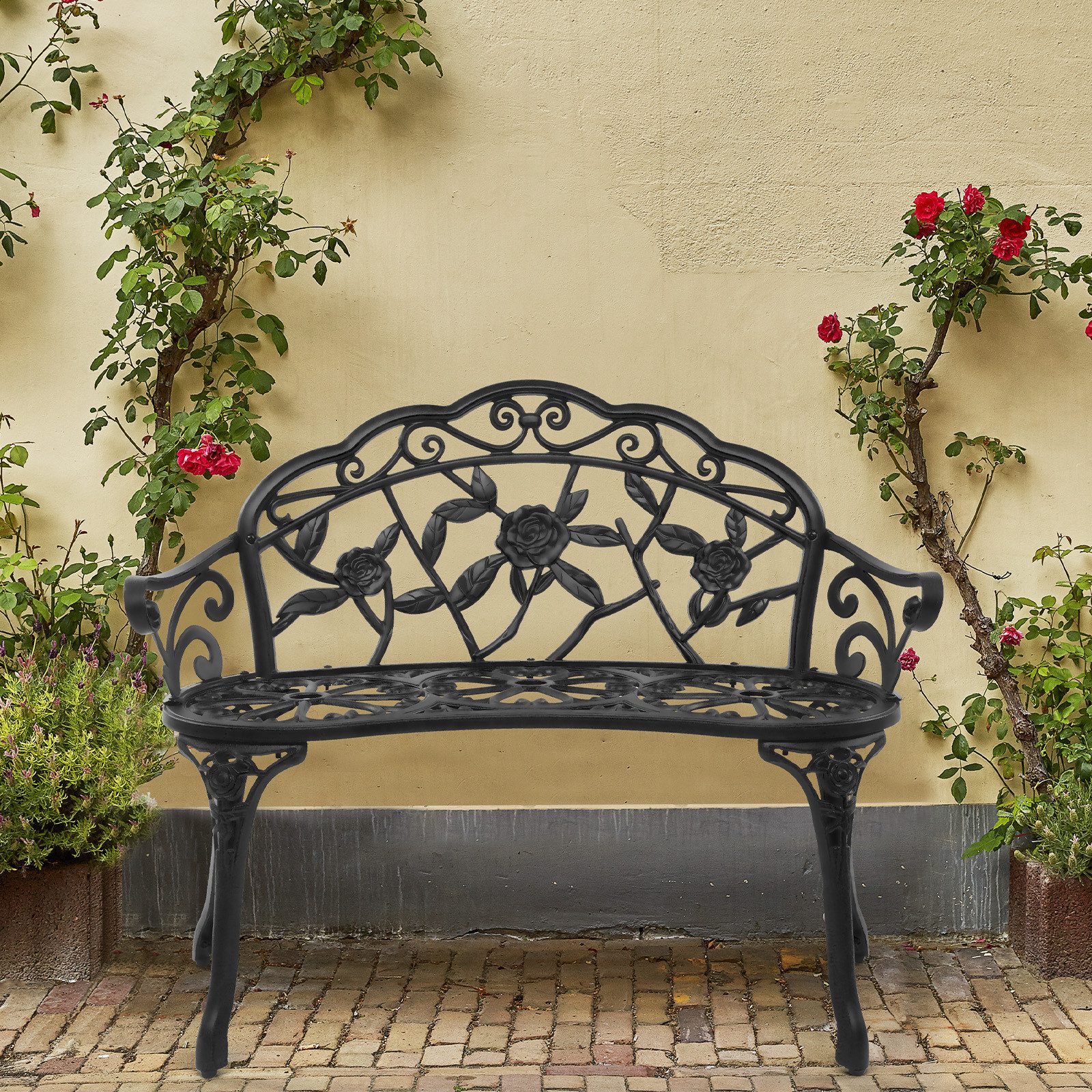 VINGLI Bank Gartenbank Metall Aluminium Rose, wetterfeste Sitzbank für 2 Sitzer – Bild 3 von 5
