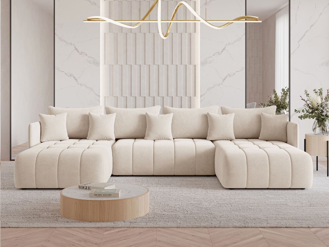 GrainGold Ecksofa U-Form Ardi U, Set, Bettkasten, Schaum, Wellenfedern, Schlaffunktion, DL-Mechanismus