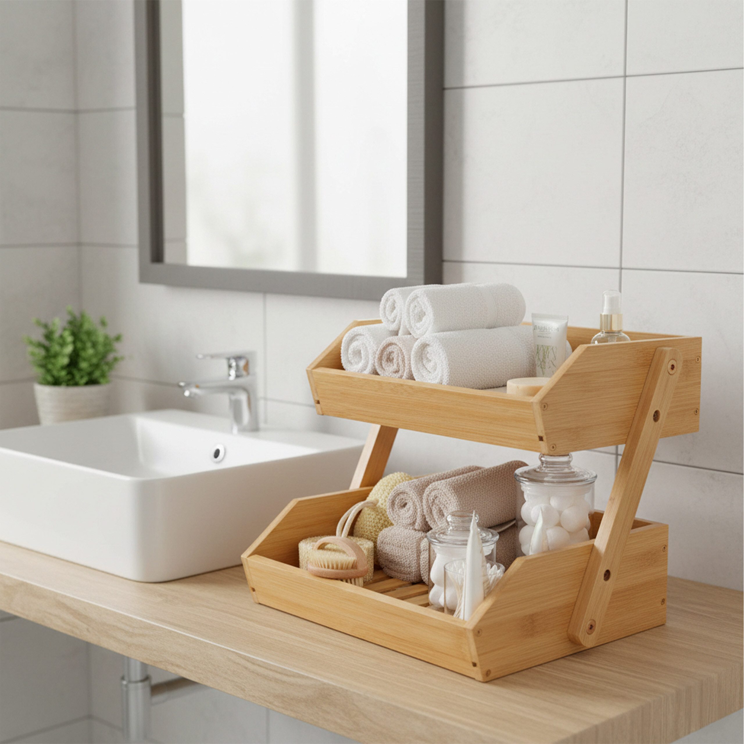 relaxdays Obstschale Obst Etagere Bambus 2 Etagen, Bambus, (1-tlg) – Bild 5 von 5