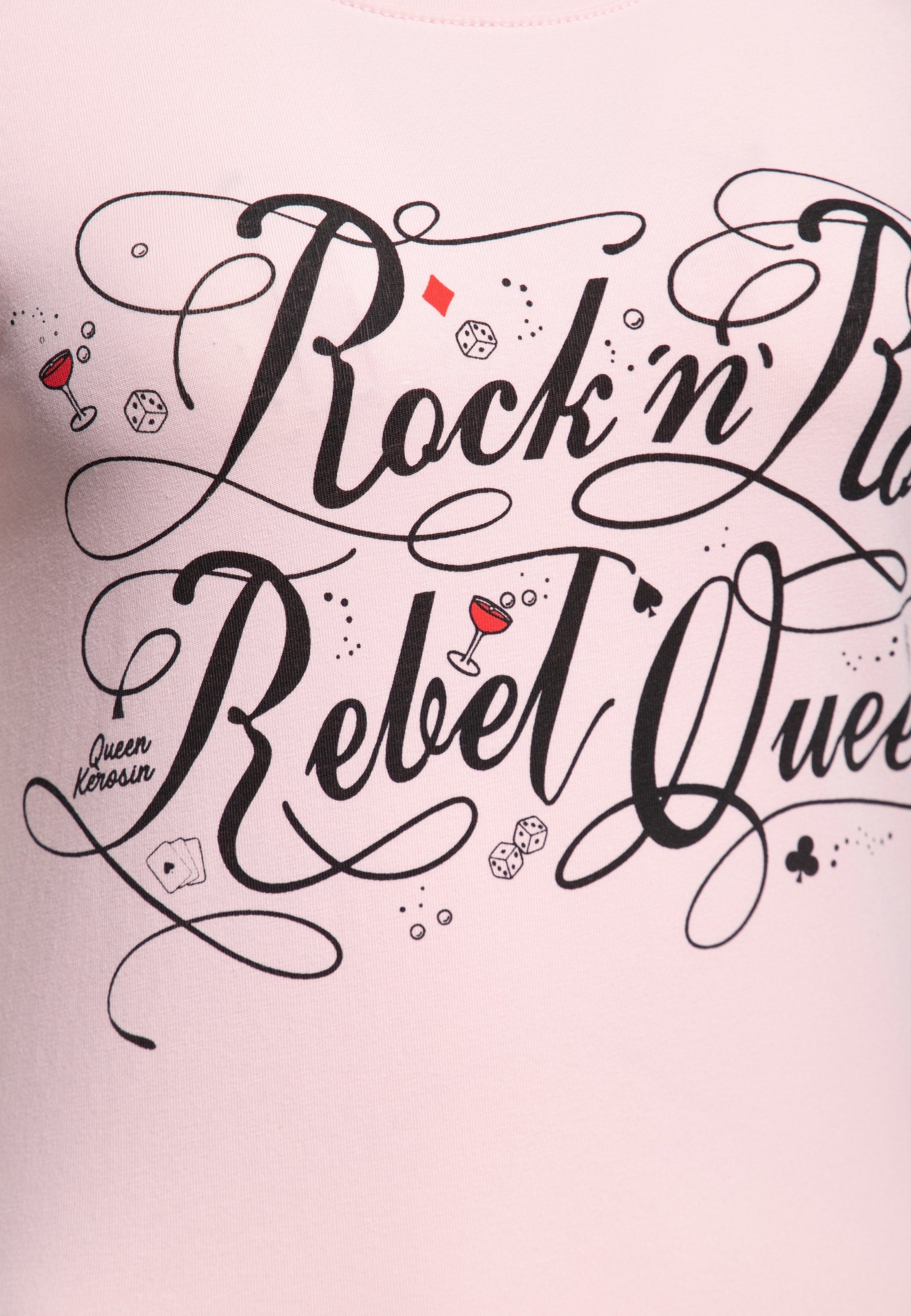 QueenKerosin Print-Shirt Rock'n'Roll Rebel Queen Vintage Print mit Front Statement pink (1-tlg)