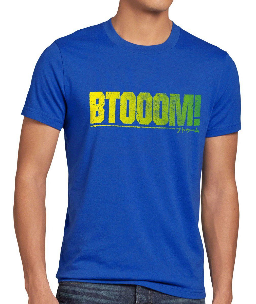 style3 Print-Shirt Herren T-Shirt manga explosion blau swort game bomben anime insel art spiel BTOOOM