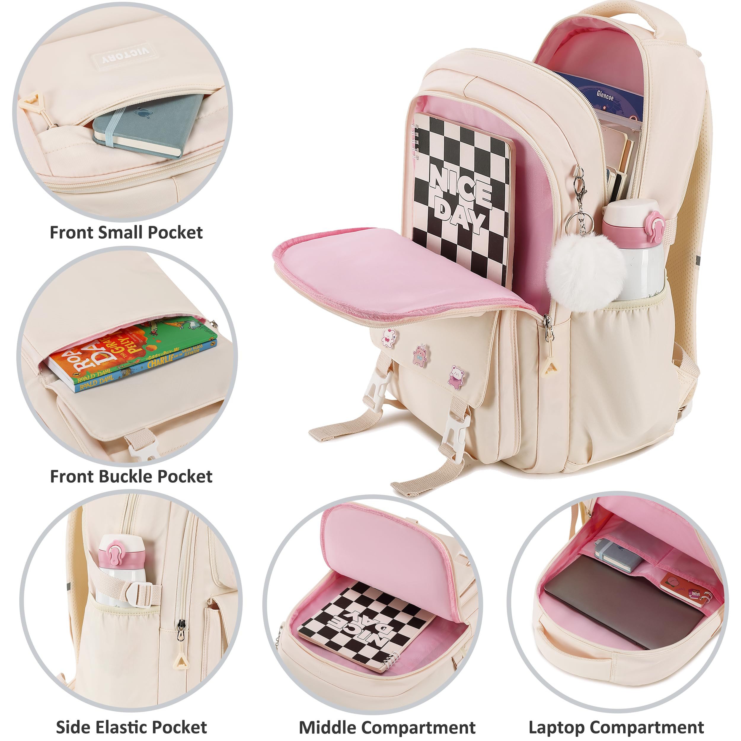 MOPUEA Schulrucksack Schulrucksack Set Leicht Ergonomisch Viele Fächer+Anhängern& Pins (Schulrucksack-Set mit Zubehör, Rucksack mit Tasche, Federmäppchen, Anhängern und Pins), Leicht, ergonomisch, atmungsaktiv, viele Fächer, reflektierend