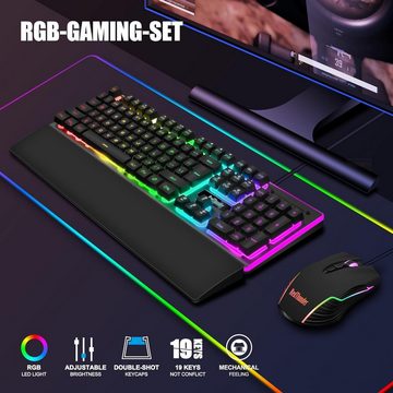 RedThunder RGB-Hintergrundbeleuchtung Tastatur- und Maus-Set, QWERTZ DE-Layout, Handballenauflager Multimedia-Kombinationen