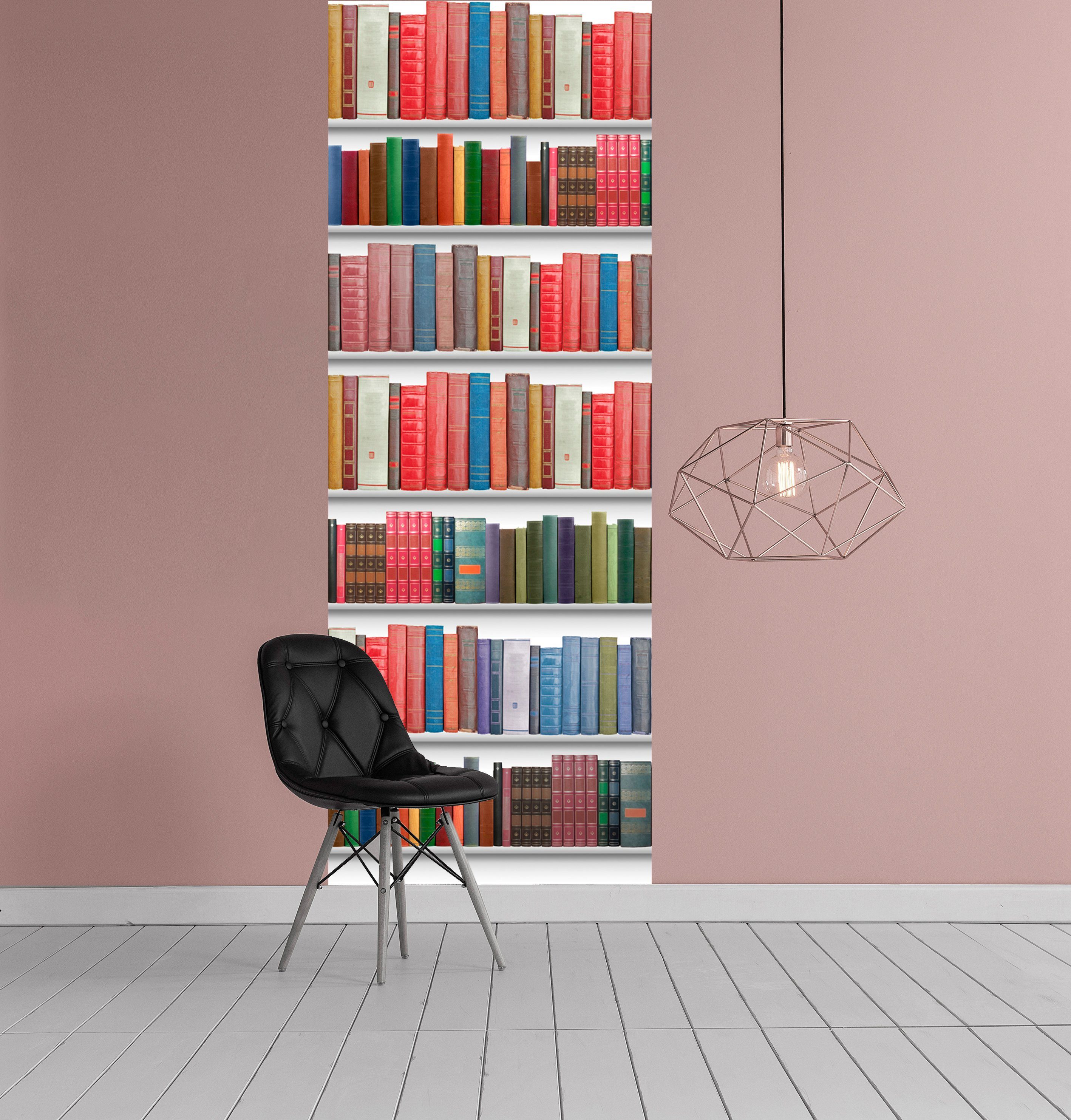 queence Vinyltapete Fayette, Bücher, Bücherregal, glatt, Streifen, 90x250cm, selbstklebend, kinderleichte Anbringung, Sticker