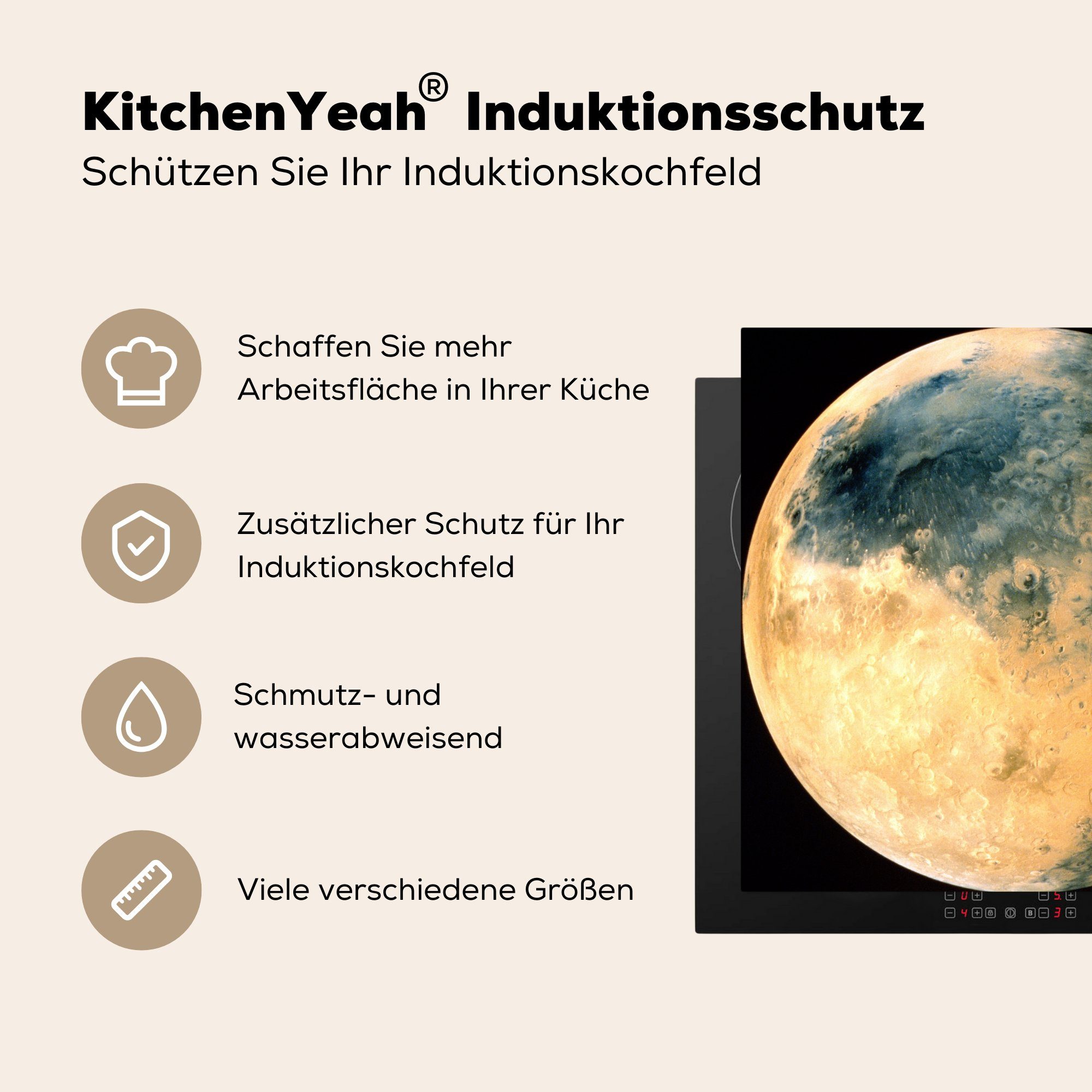 Arbeitsplatte Mars, Gelb für Herdblende-/Abdeckplatte cm, 78x78 tlg), Vinyl, küche (1 MuchoWow Planet Ceranfeldabdeckung, gefärbter