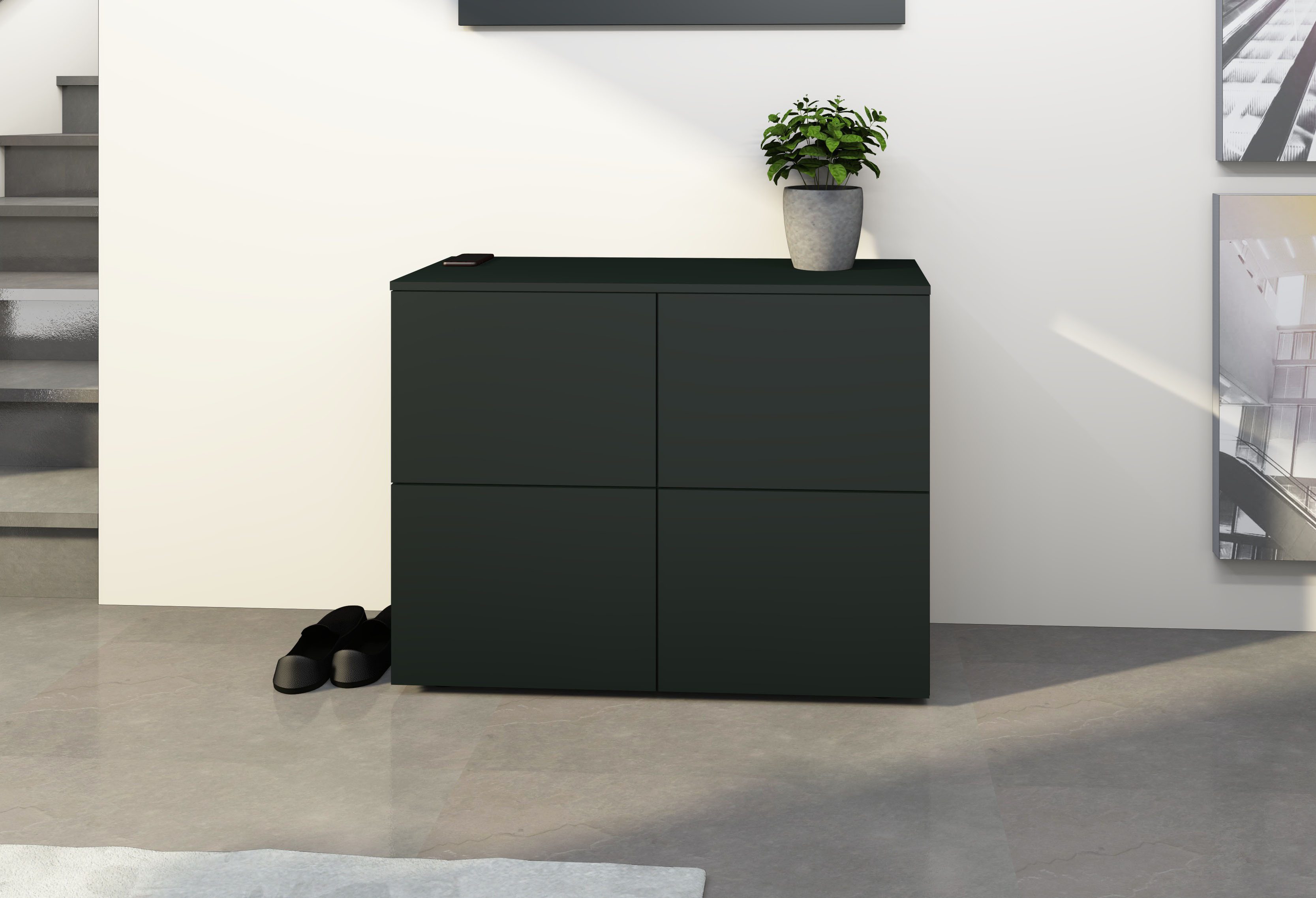 borchardt Möbel Kommode Rova, Sideboard mit 4 Türen, Breite 93 cm, 4-türig, Kommode mit viel Stauraum, schwarz-matt