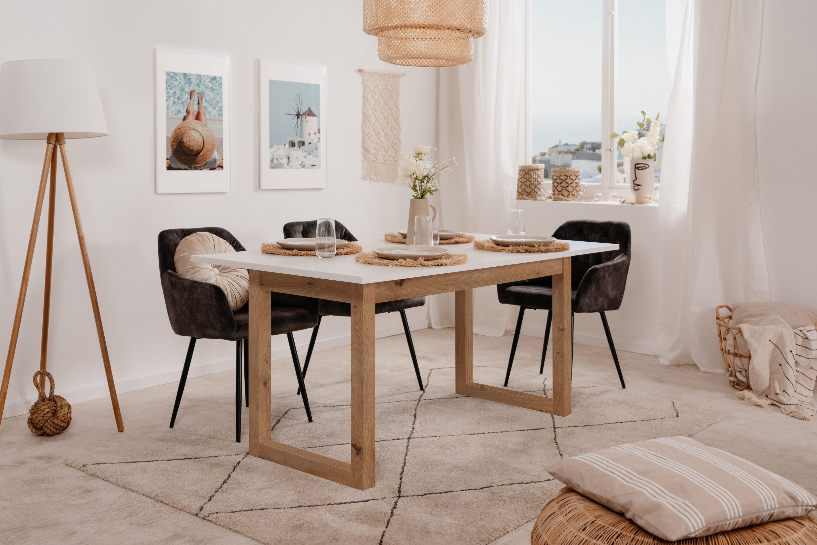 Finori Kulissen-Esstisch ausziehbar auf 200 cm, weiß / Dekor Artisan Oak - 160x75x90cm (BxHxT)