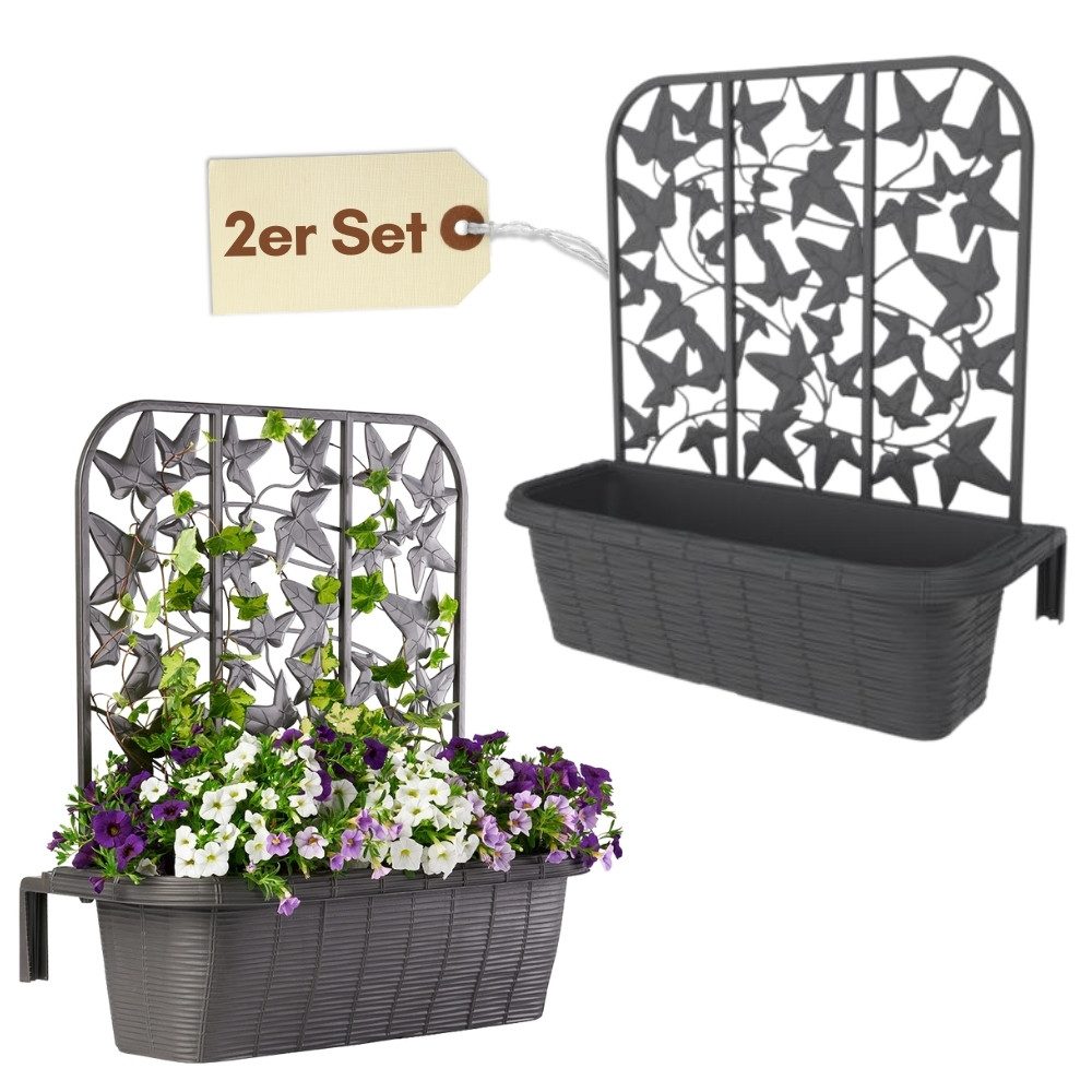 GarPet Blumenkasten 2er Set Blumenkasten Balkon Balkonkasten mit Spalier Wasserspeicher