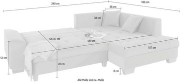 Mr. Couch Ecksofa Nikita L-Form, wahlweise mit Kaltschaum (140kg Belastung/Sitz), AquaClean-Stoff