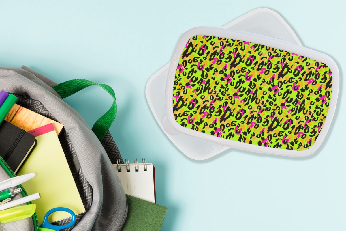 (2-tlg), Erwachsene, für Brotdose, Gelb, - - Jungs MuchoWow für Kinder Muster Lunchbox und - Mädchen weiß Brotbox Neon Tiermuster Kunststoff, und