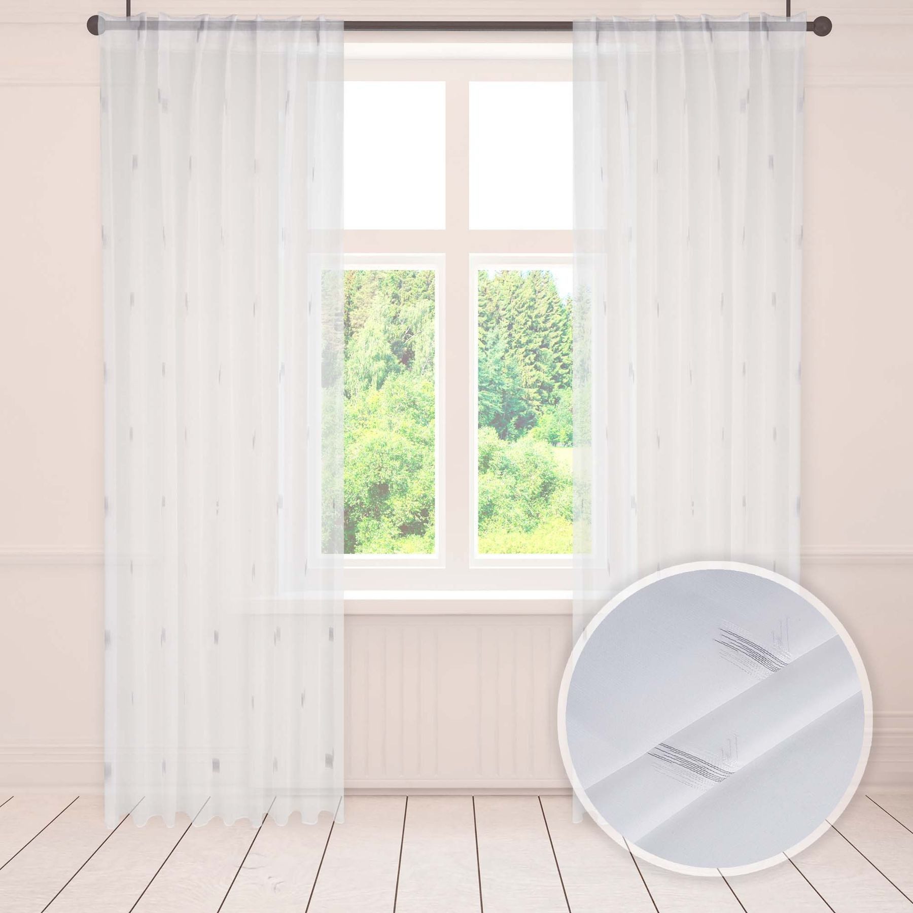 Asphald Gardine mit Scherli Muster Pflegeleicht Store Voile 1:2 1er Faltenband 90mm (1 St), Faltenband, transparent, St.Br 200cm f.Breite 100cm