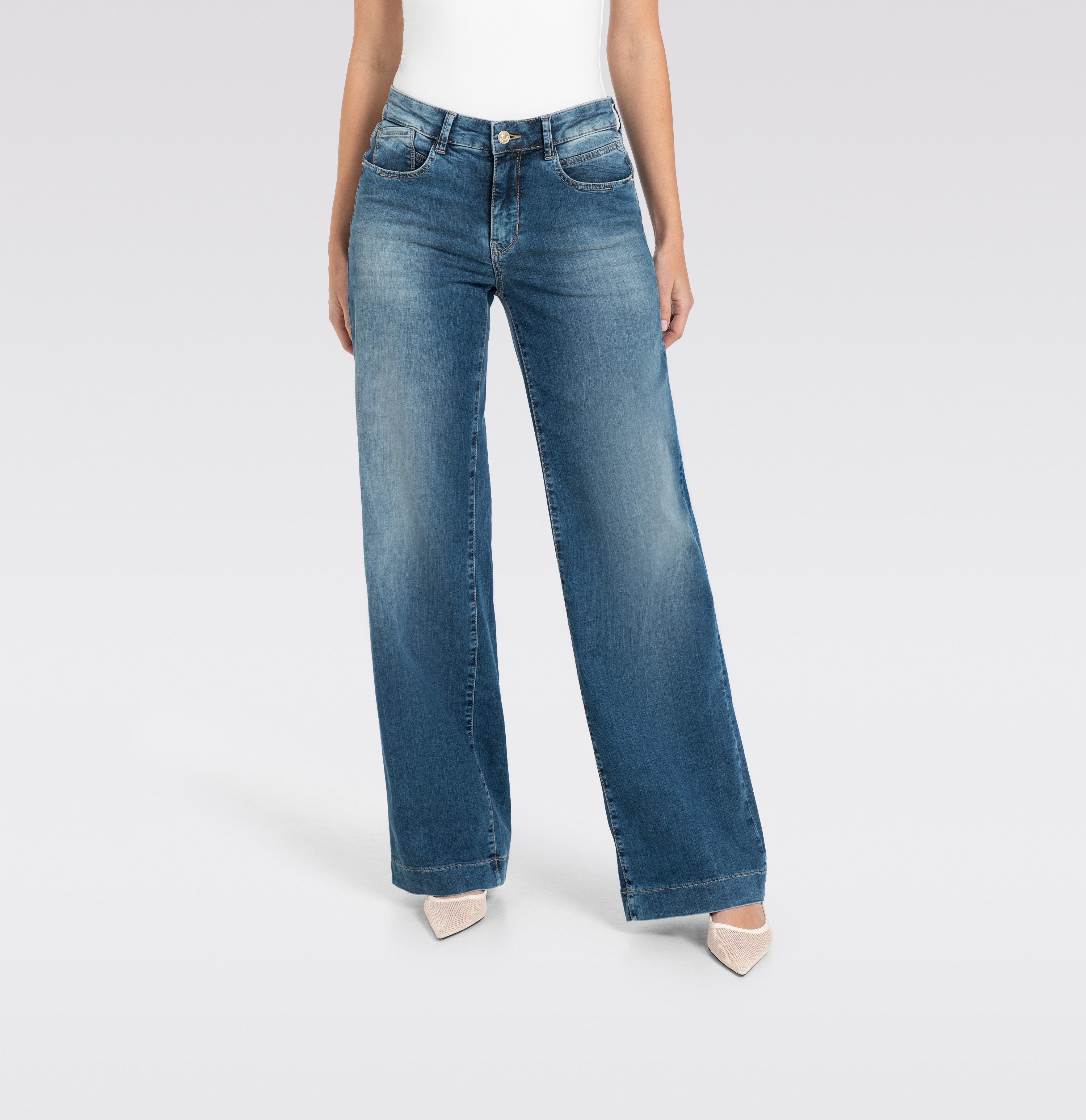 MAC Stretch-Jeans RICH PALAZZO Naht-Details an den Gesäßtaschen