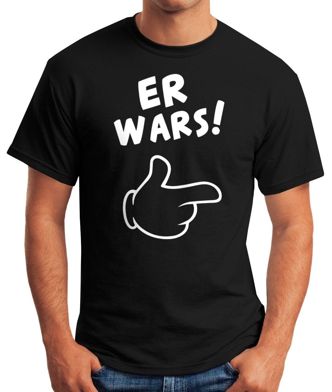schwarz Er wars MoonWorks mit T-Shirt Spruch Fun-Shirt Print-Shirt Moonworks® Herren Comic Hand Print