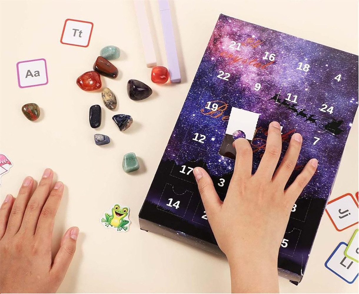 ANYSUN Adventskalender Kristalle Adventskalender Buntes Gestein, Geschenk für Kinder (24-tlg), Dekoration Stein Geschenk für Jungen und Mädchen