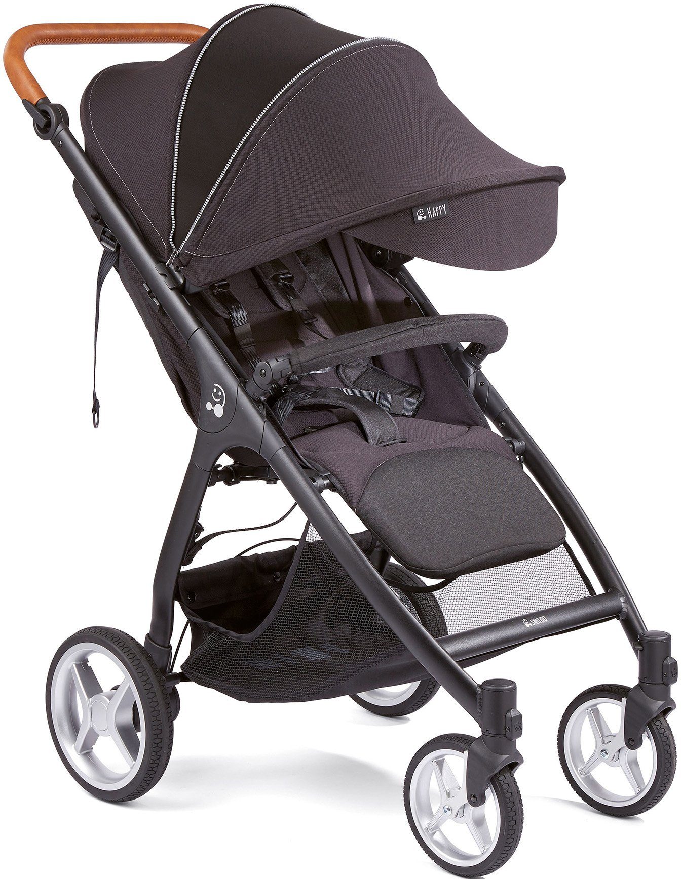 Gesslein Kinder-Buggy Smiloo schwarz, +, mit Einhand-Faltmechanismus; Happy schwarz/cognac