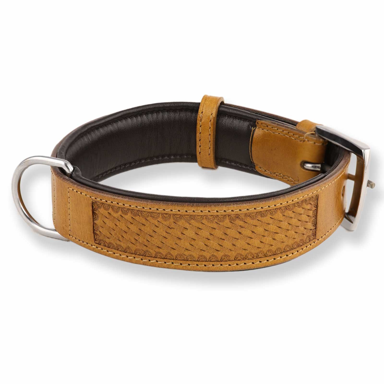 Monkimau Hunde-Halsband Hundehalsband aus Leder mit Flechtprägung, Leder