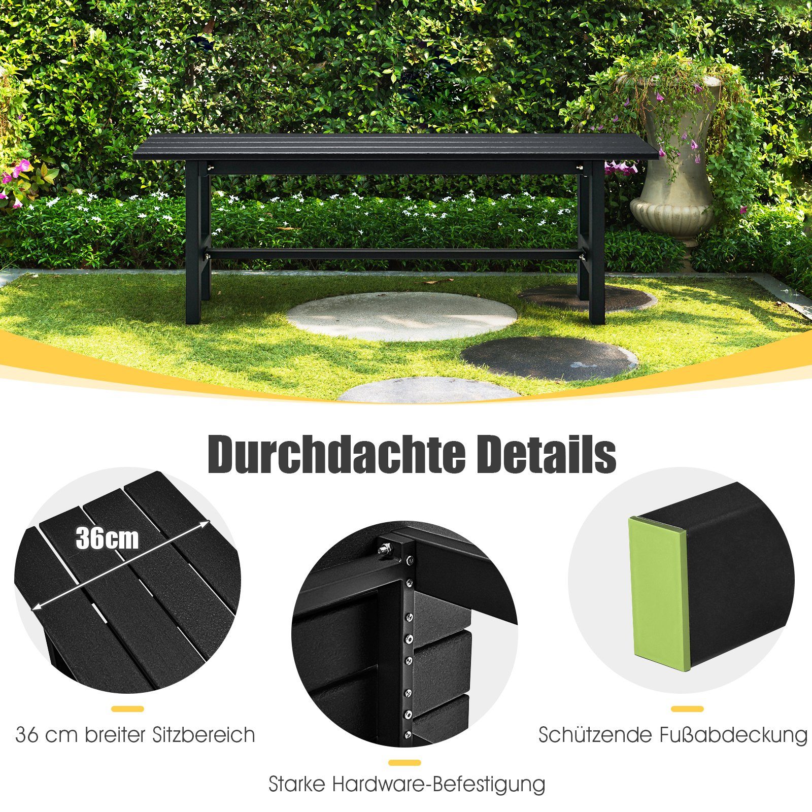 COSTWAY Gartenbank 2-Sitzer Sitzbank, bis 300kg, 120 x 36 x 40,5 cm
