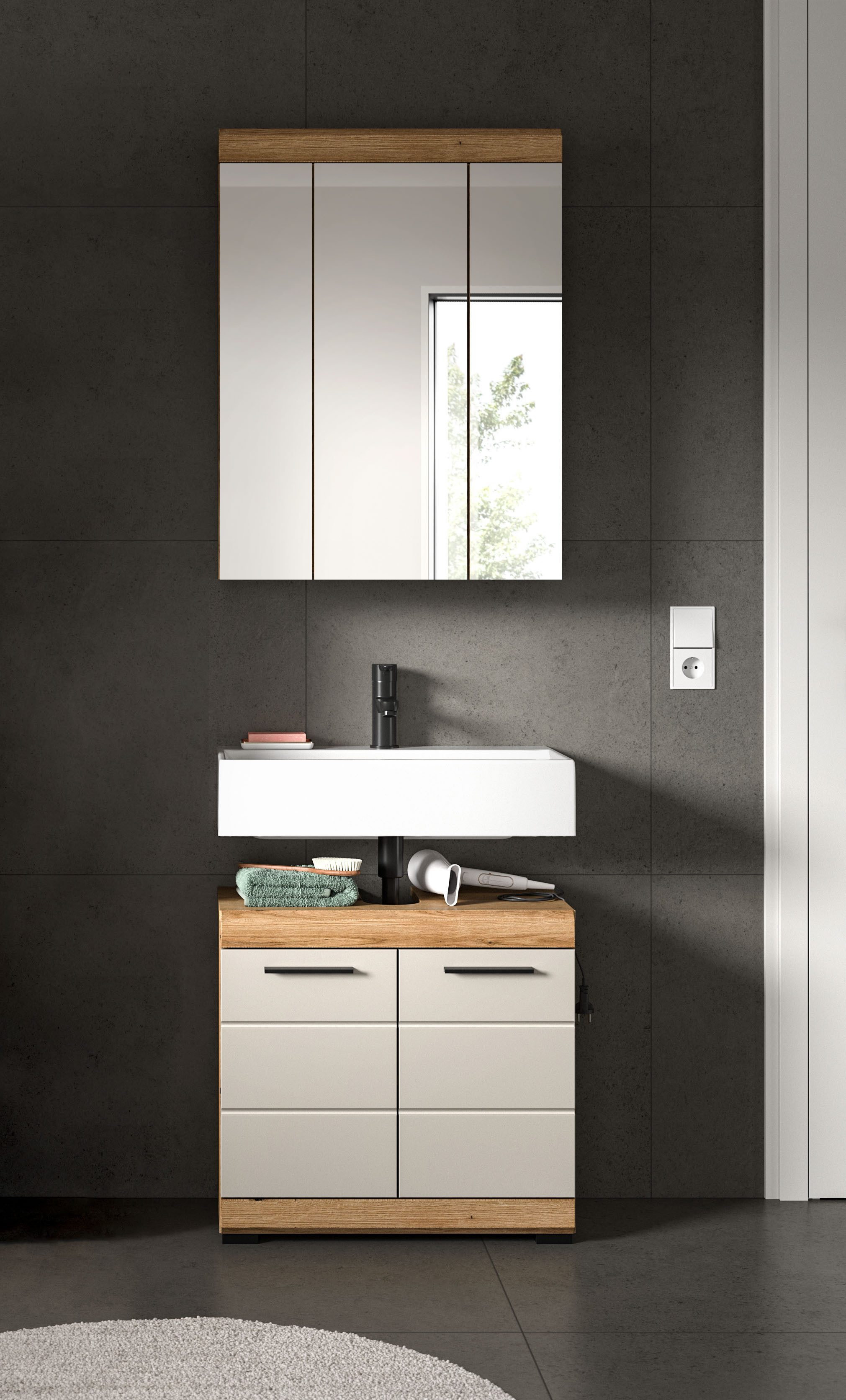 welltime Badmöbel-Set SIENA, 2 tlg., bestehend aus: Waschbeckenunterschrank, Spiegelschrank, (Set, 2-St., TOPSELLER), in verschiedenen Farben erhältlich, Badmöbel, Kombination, Badezimmer
