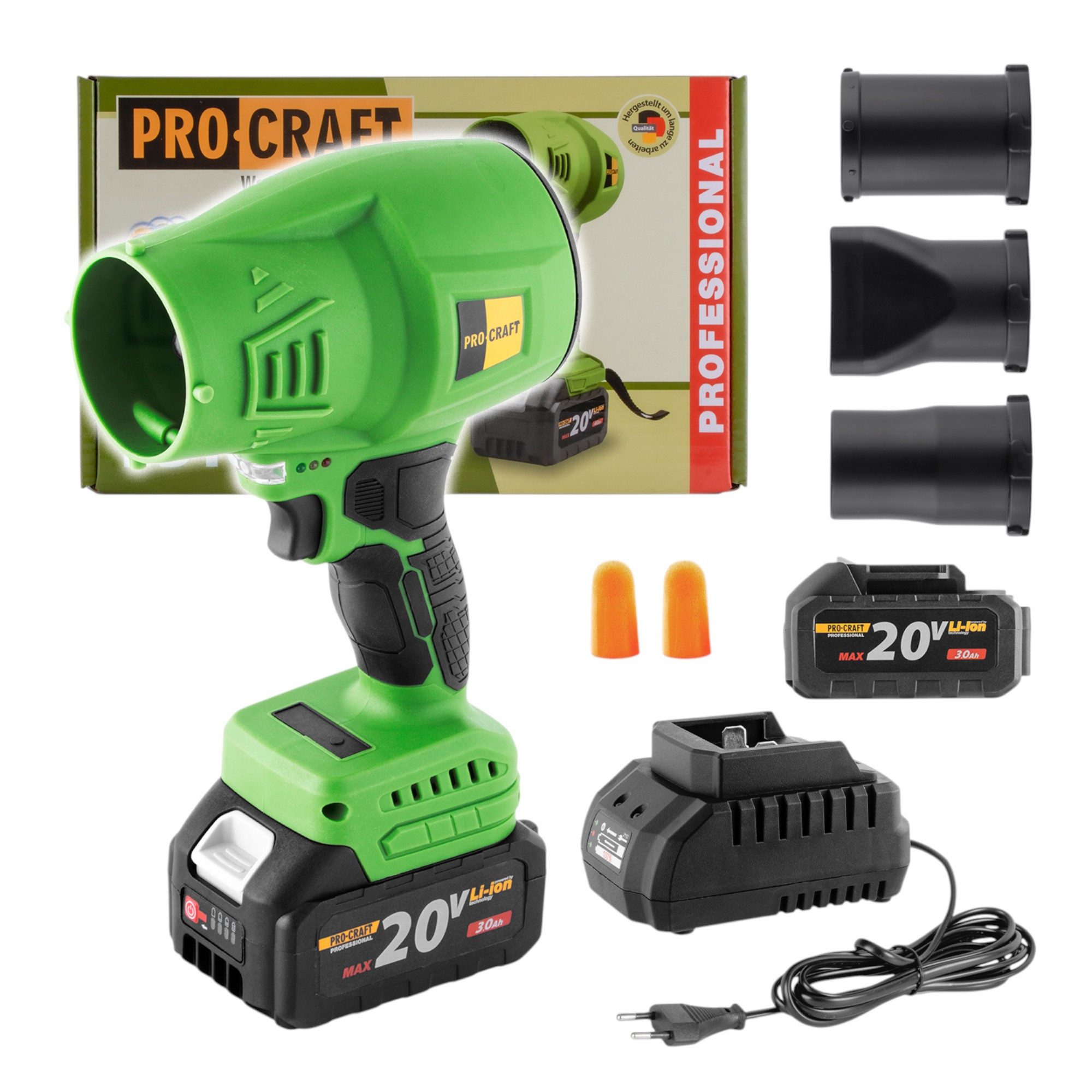 PRO CRAFT Akku-Laubbläser PB18 Akku Laubbläser 20 V + 1x Akku 3,0 Ah + Ladegrät