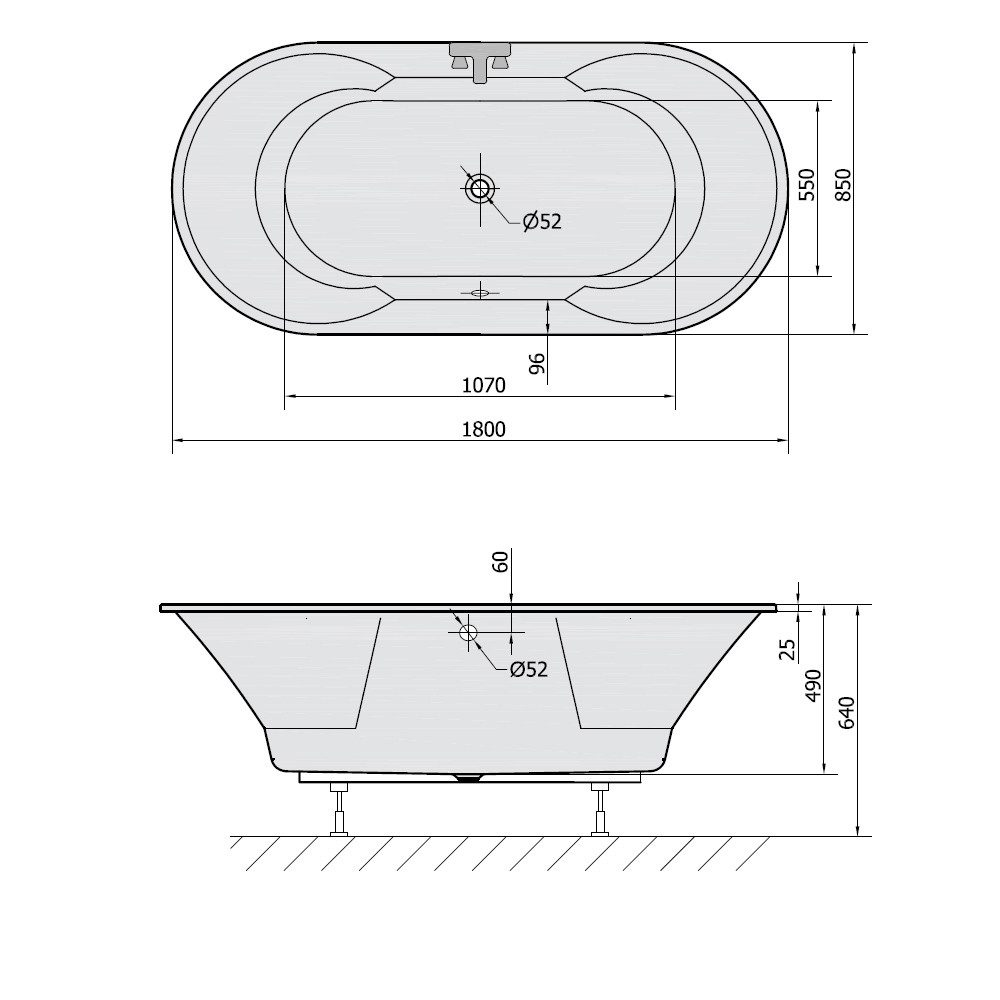 Polysan s.r.o. Badewanne IO ovale Badewanne mit Füßen, 180x85x49 cm