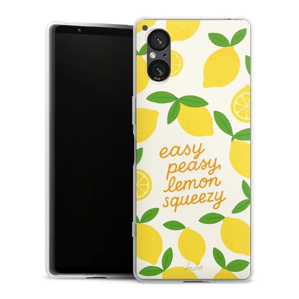 DeinDesign Handyhülle Zitrone Spruch Statement Easy Peasy Lemon Queezy, Sony Xperia 5 V Silikon Hülle Bumper Case Handy Schutzhülle